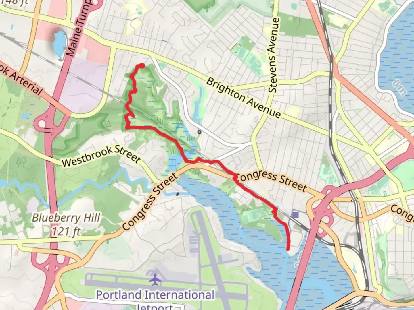 An image depicting the trail Fore River from Hillcrest Avenue and its surrounding area.