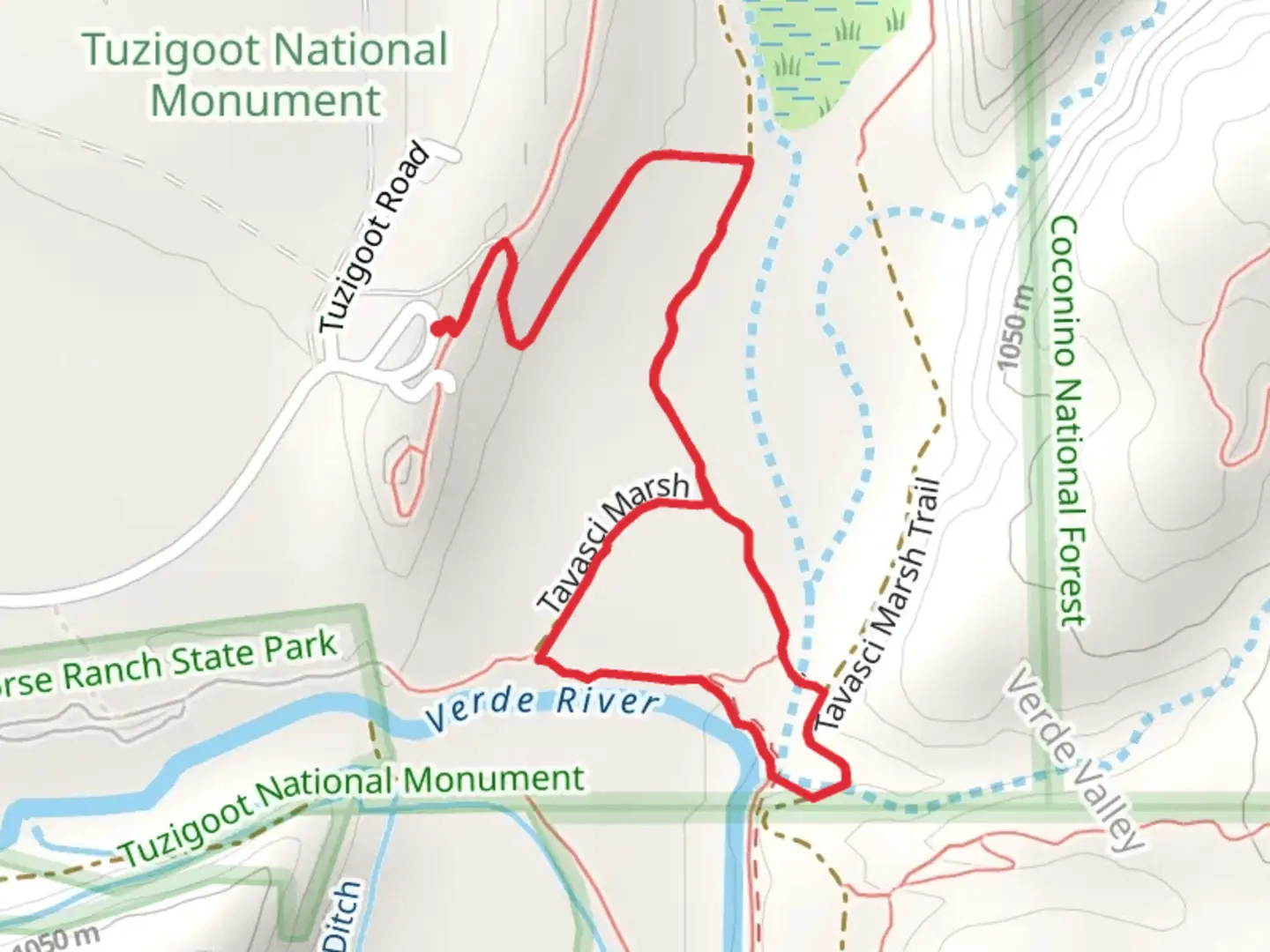 An image depicting the trail W Tuzigoot Rd - Tavasci Marsh Trail Loop and its surrounding area.