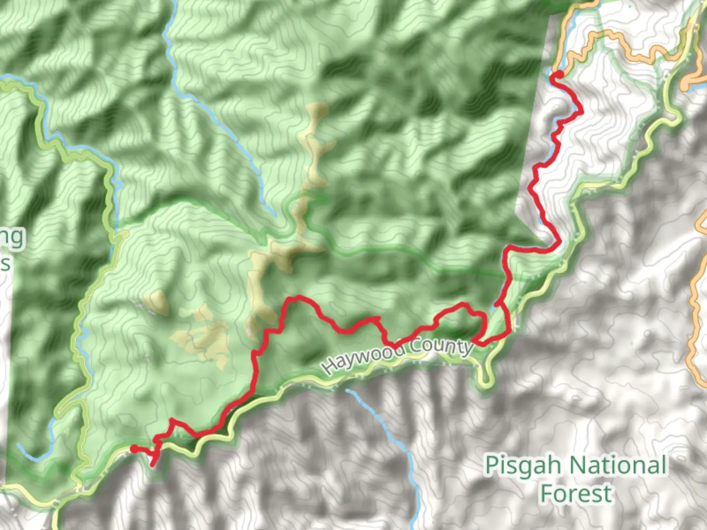 An image depicting the trail Devils Courthouse, Mountains-to-Sea and Big East Fork Trail and its surrounding area.