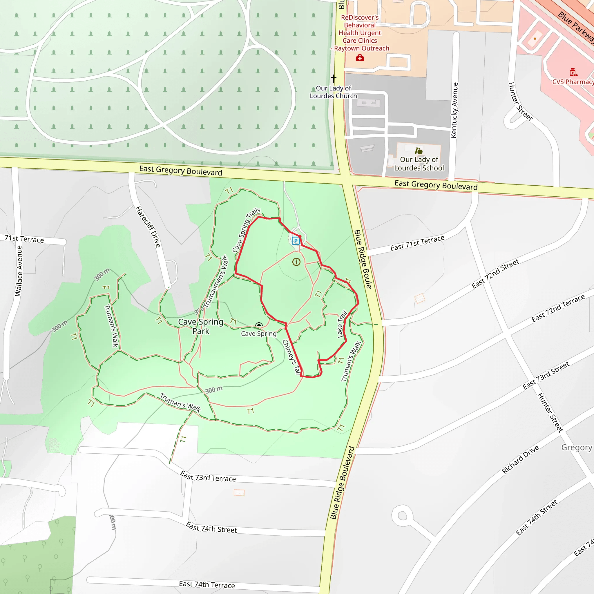 Cave Spring, Chimey's and Truman's Walk Loop Trail mobile static map