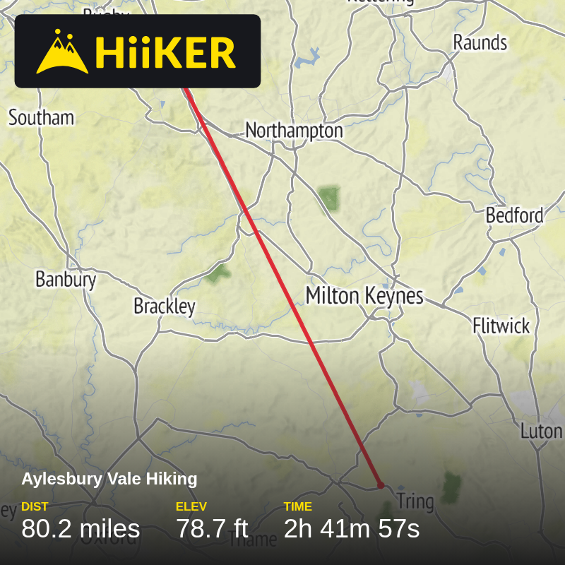 A map preview of the recording Aylesbury Vale Hiking.