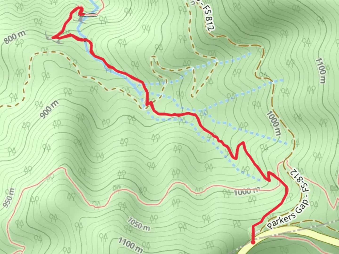 An image depicting the trail Apple Orchard Falls Trail - Blue and its surrounding area.