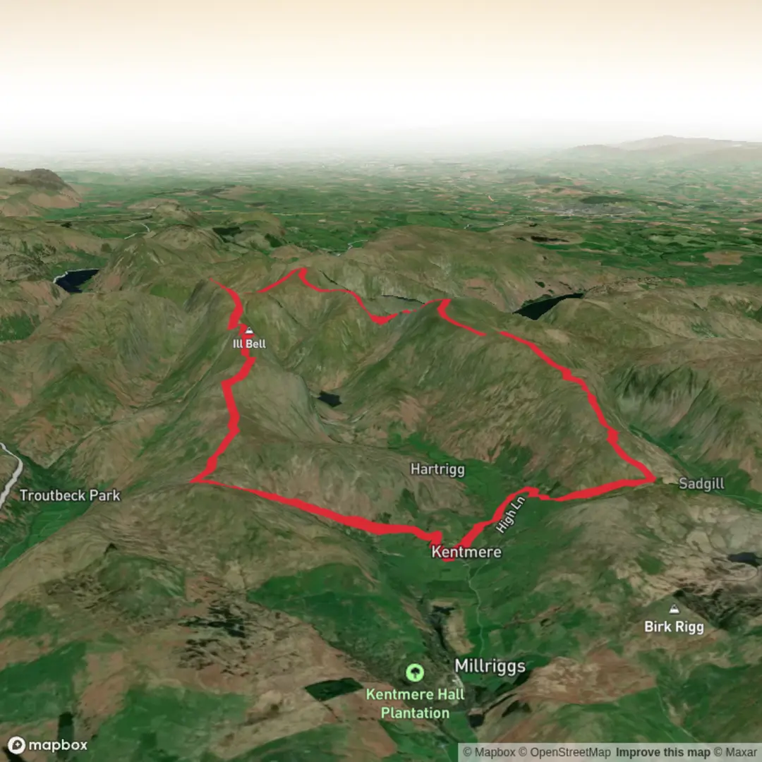 An image depicting the trail The Greater Kentmere Horseshoe and its surrounding area.