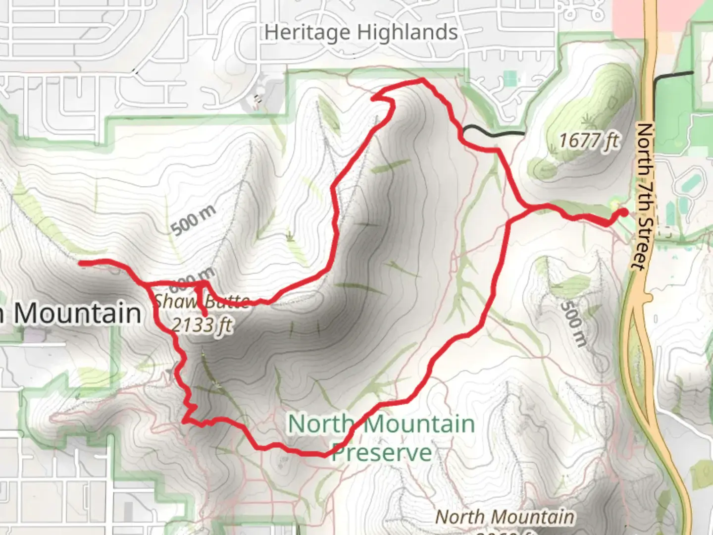 An image depicting the trail Shaw Butte Loop and its surrounding area.