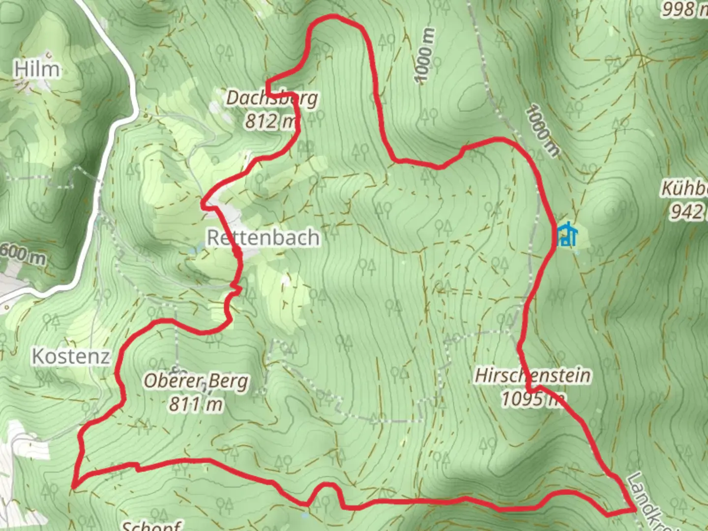 An image depicting the trail Rettenbach Loop via Hirschenstein and its surrounding area.
