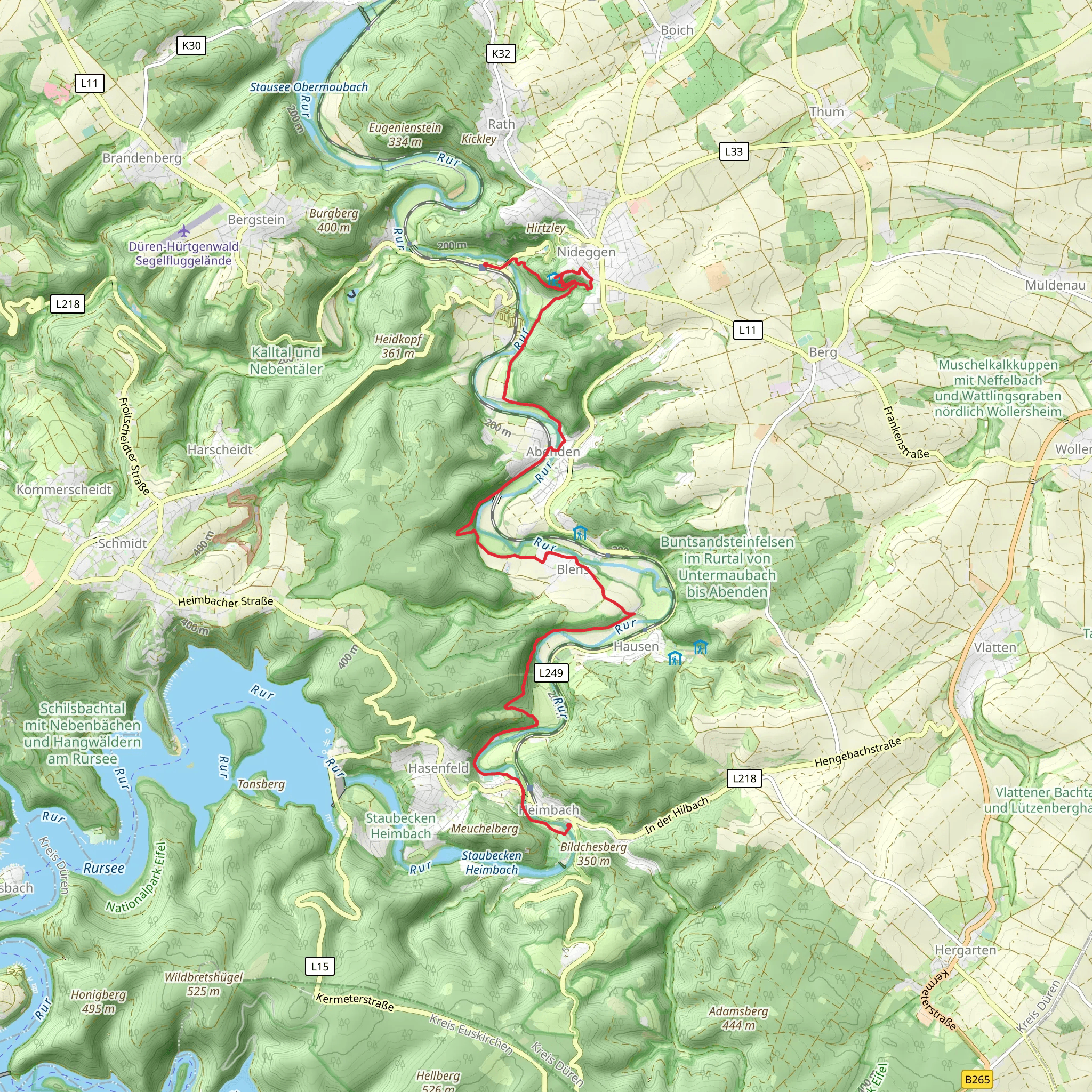 Nideggen Bruck to Heimbach Walk via Rur mobile static map