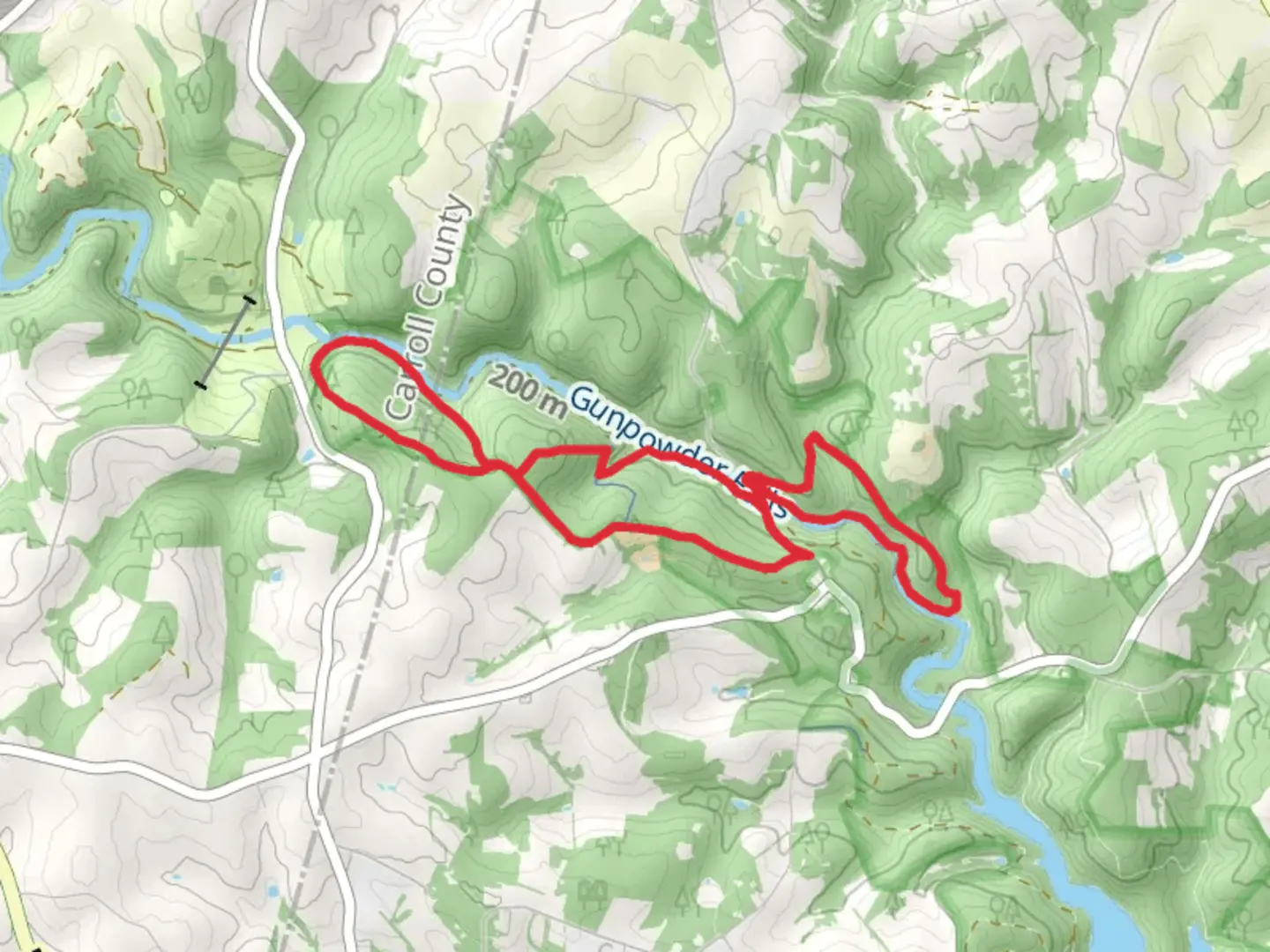 An image depicting the trail Gunpowder Falls and Hoffman Cemetery Loop and its surrounding area.