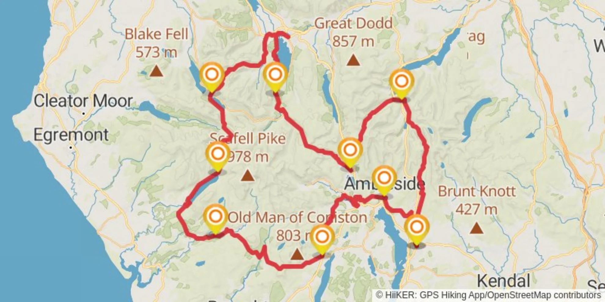 An image depicting the trail Tour of the Lake District and its surrounding area.
