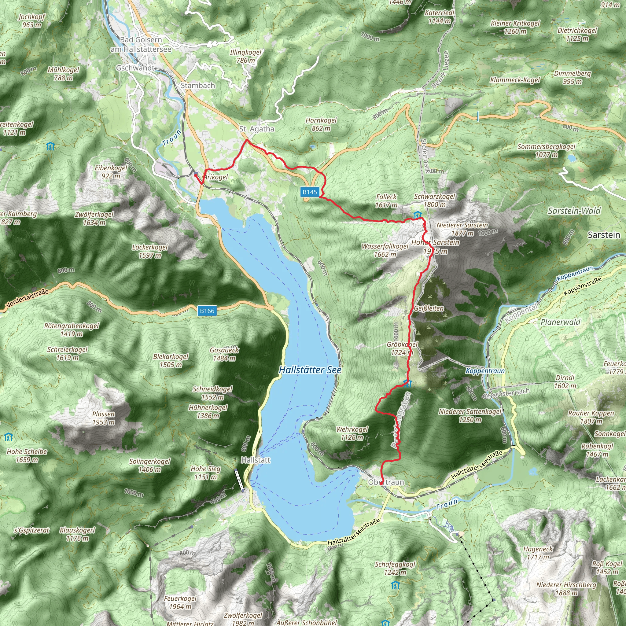 Bad Goisern to Obertraun via Sarstein mobile static map