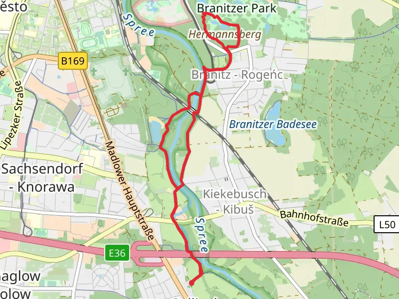 Spree and Schlangensee via Wanderweg CB and Cottbuser Wanderring