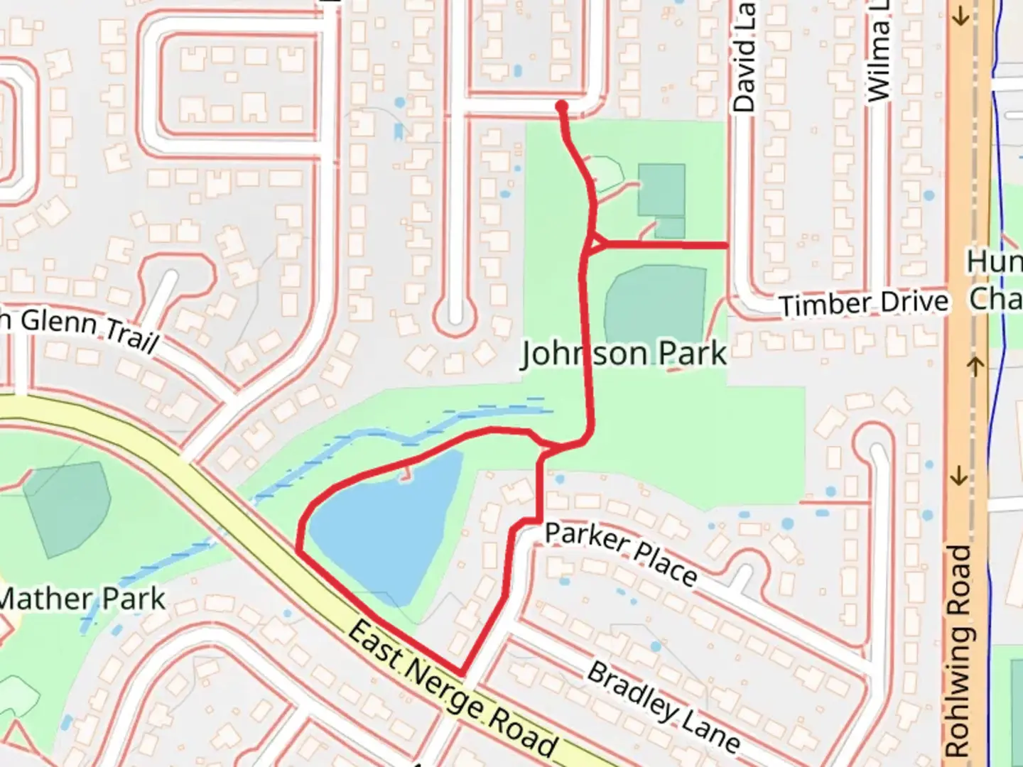 An image depicting the trail Johnson Park Loop and its surrounding area.