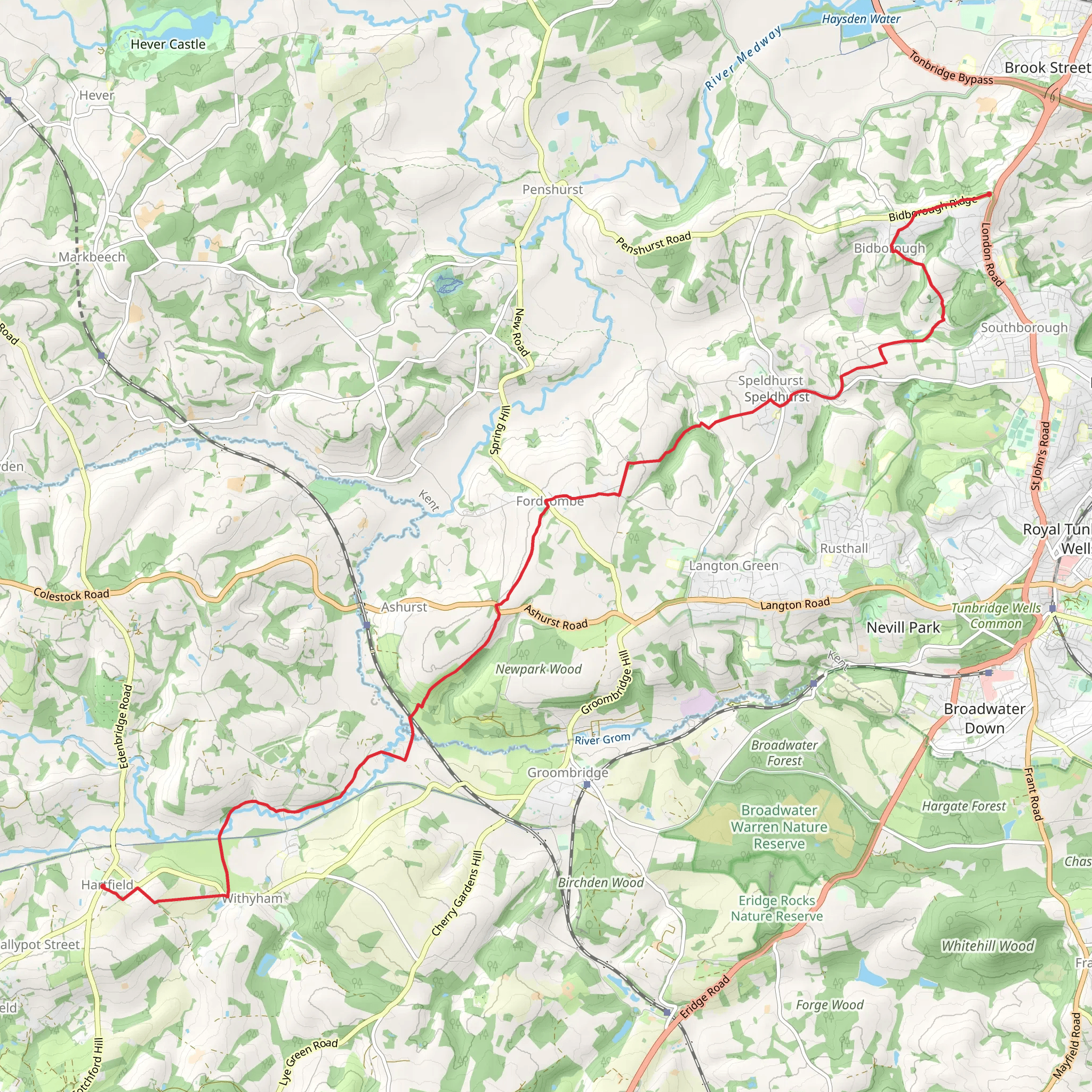 Bidborough to Hartfield Walk mobile static map