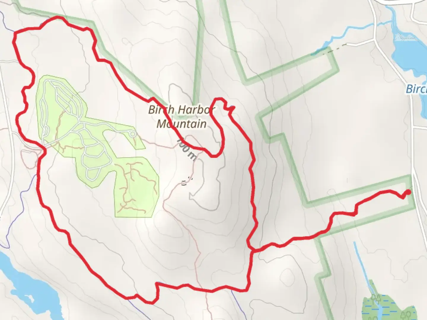 An image depicting the trail Birch Harbor Path Loop and its surrounding area.