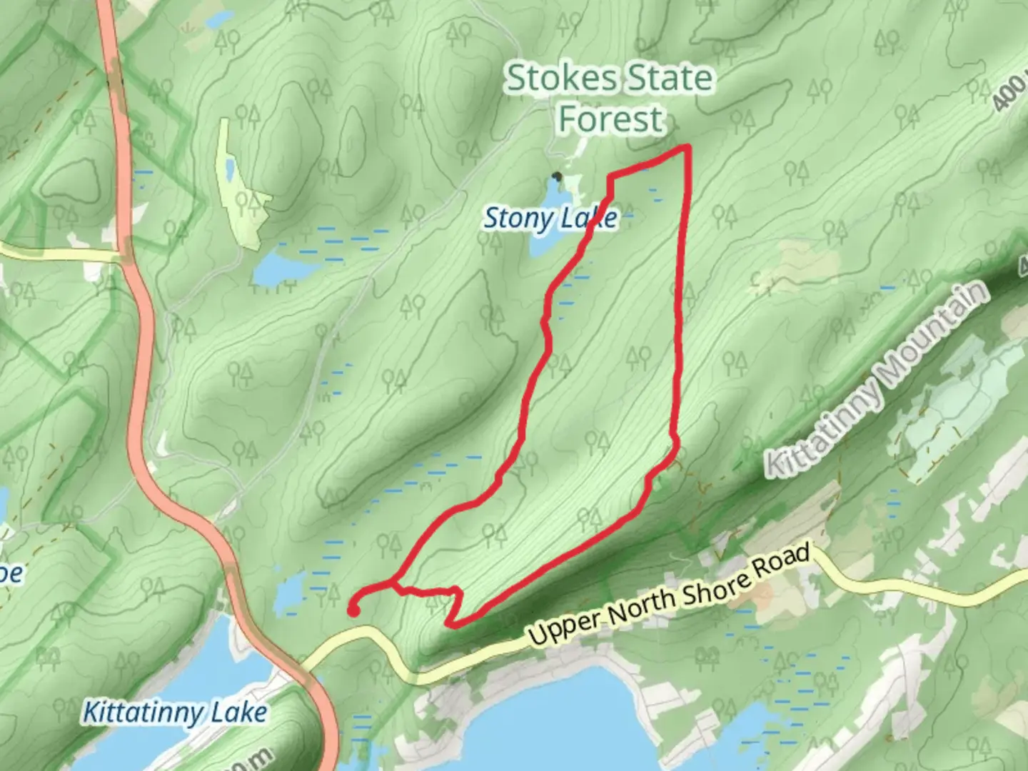 An image depicting the trail Stony Lake via Coursen Trail and Tower Trail and its surrounding area.