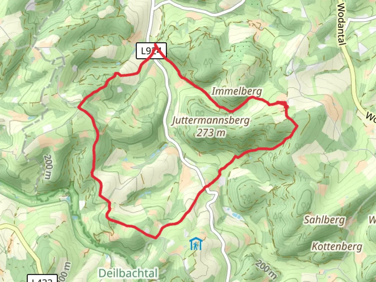An image depicting the trail Neanderland Steig and Rund um Hattigen and its surrounding area.