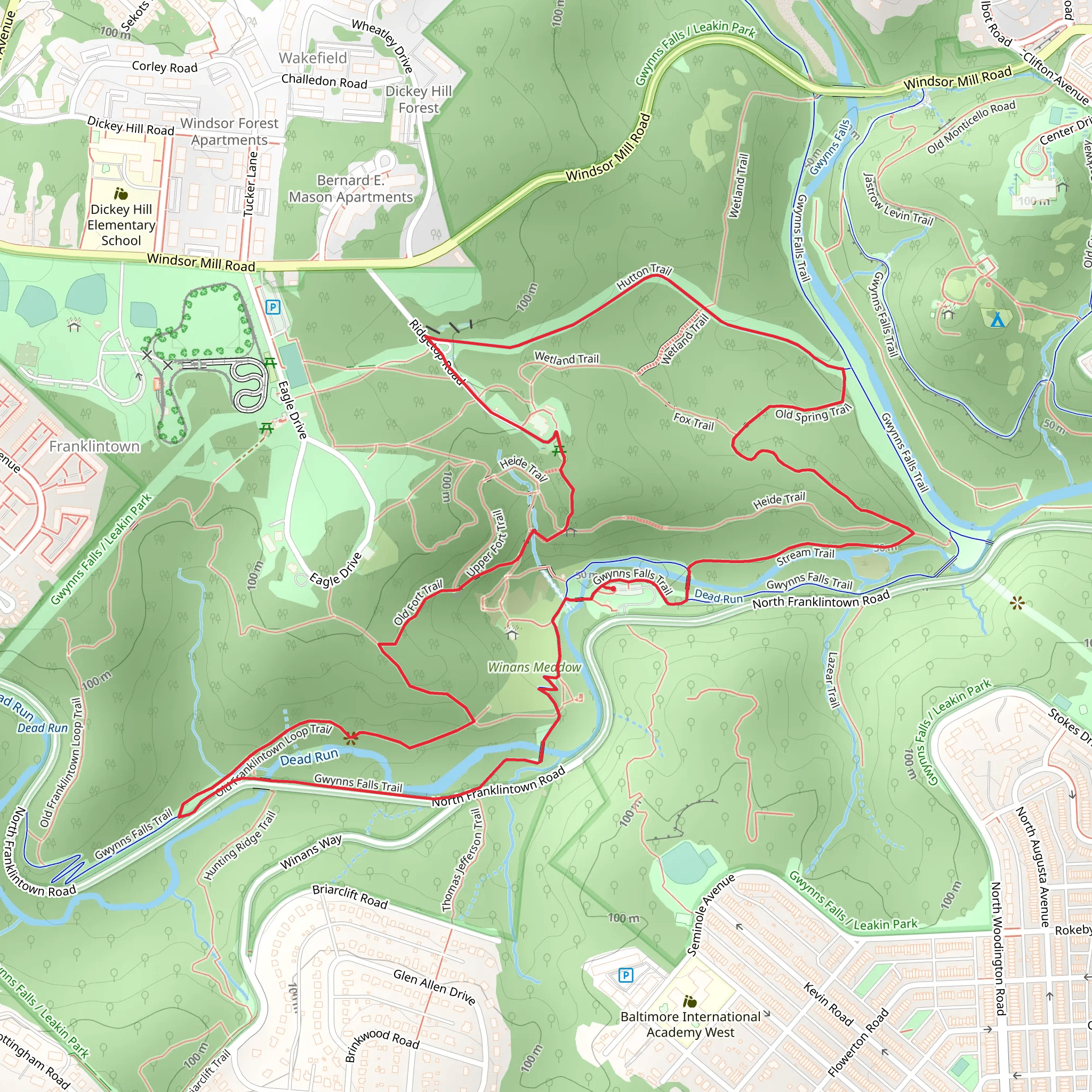 Old Spring, Old Fort and Old Franklintown Loop Trail mobile static map