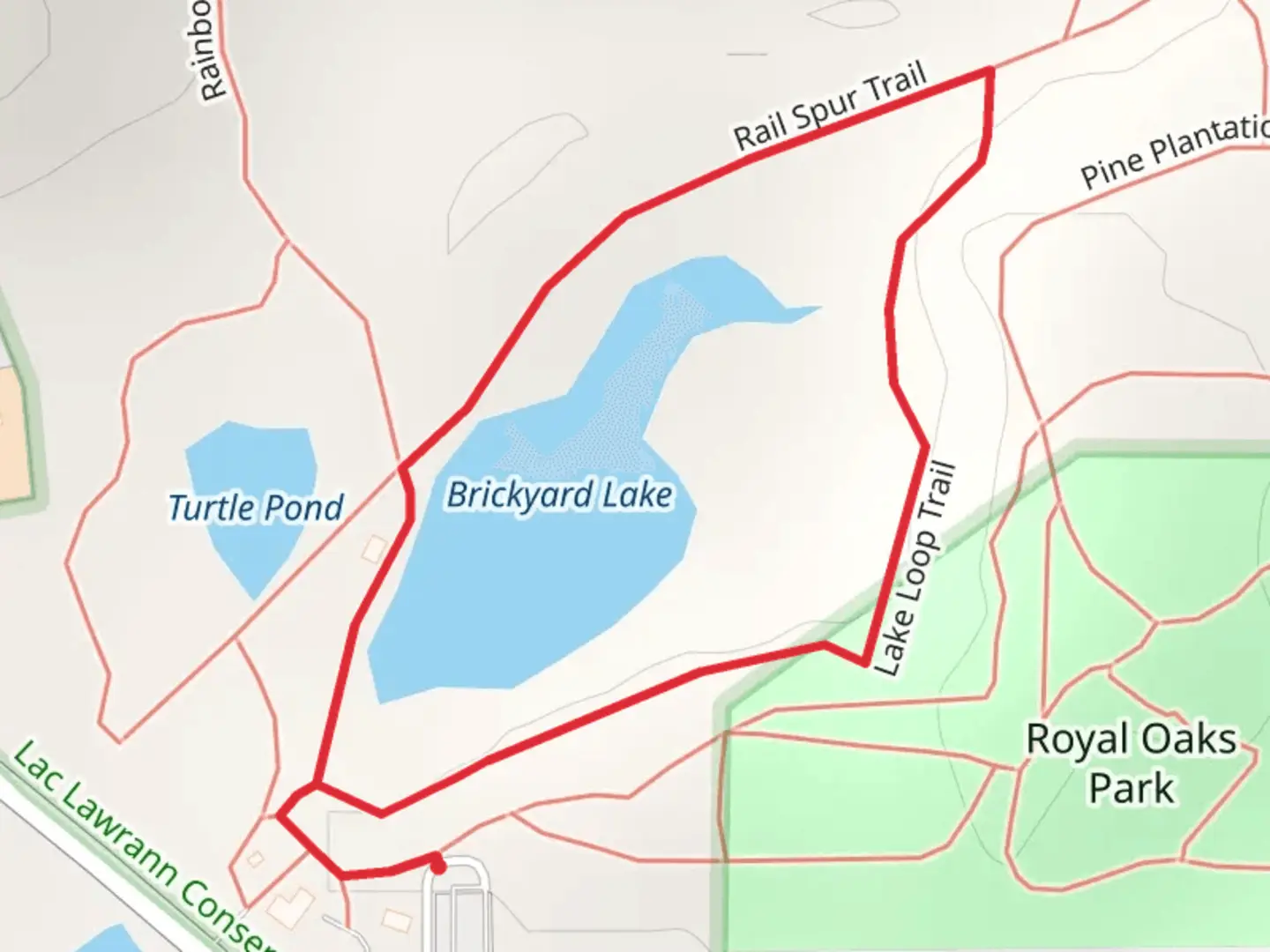 An image depicting the trail Brickyard Lake Loop and its surrounding area.