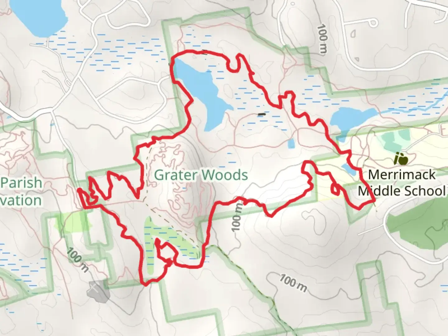 An image depicting the trail Red Maple Trail, Drilled Rock Trail and Skyline Loop and its surrounding area.