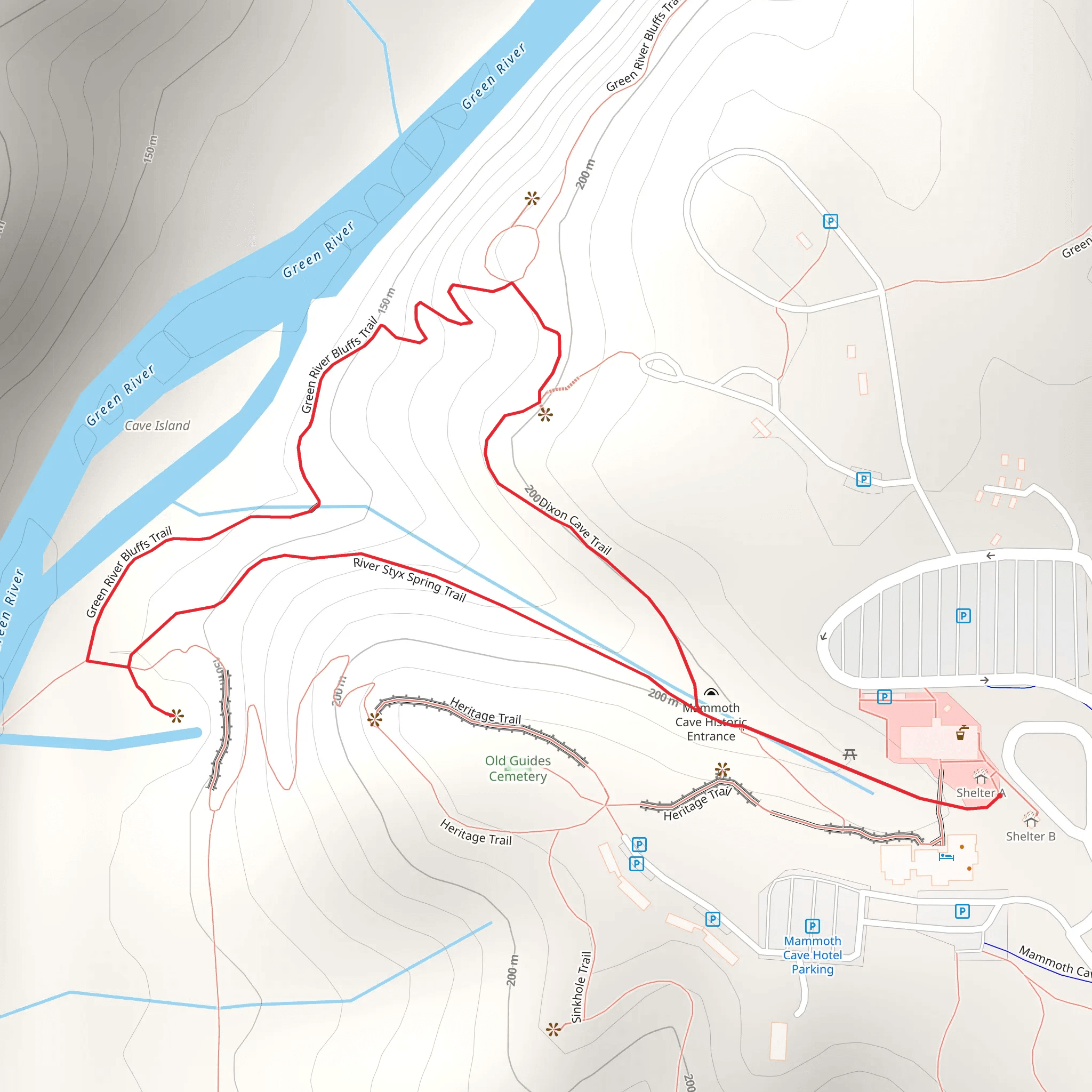 Dixon Cave and River Styx Spring Loop Trail mobile static map