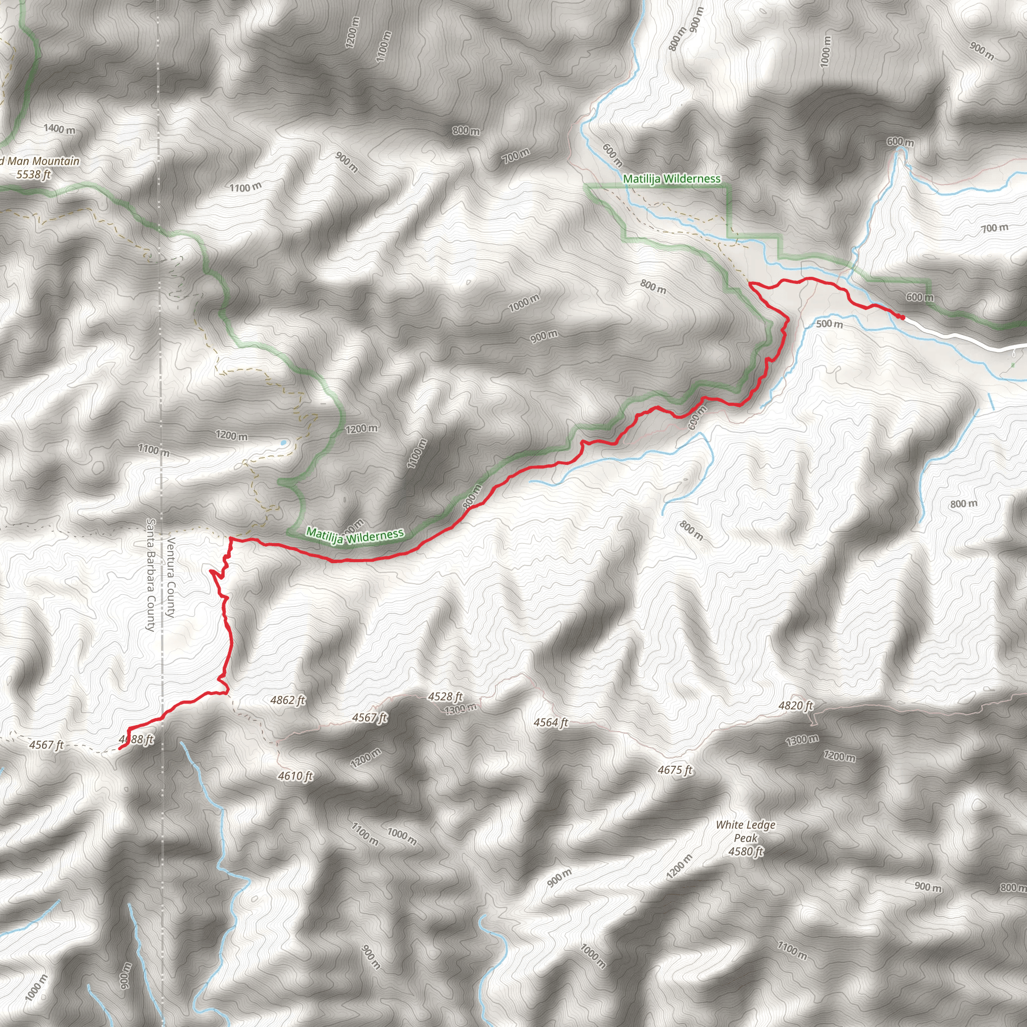 Divide Peak via Matilija Divide and Monte Arido Trail mobile static map