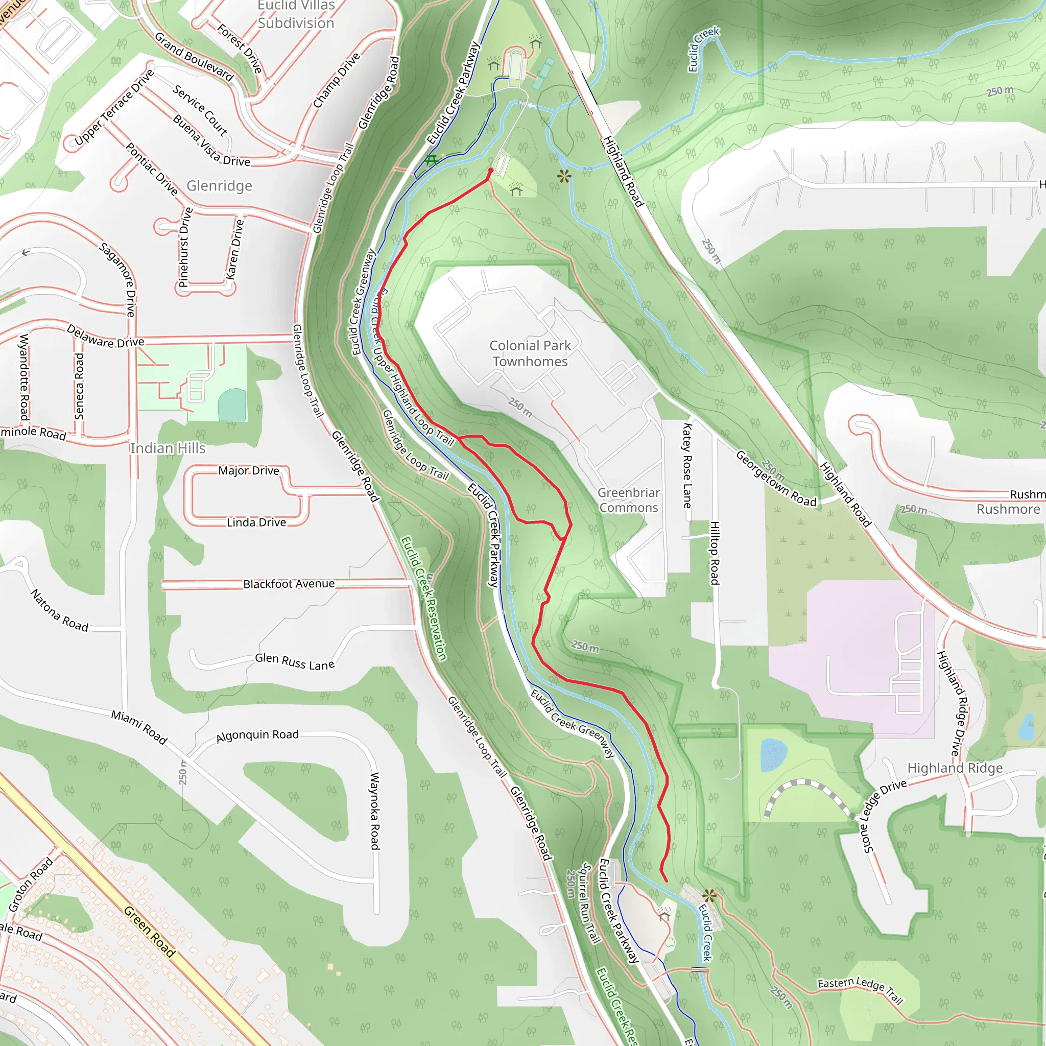 Euclid Creek and Upper Highland Loop Trail mobile static map