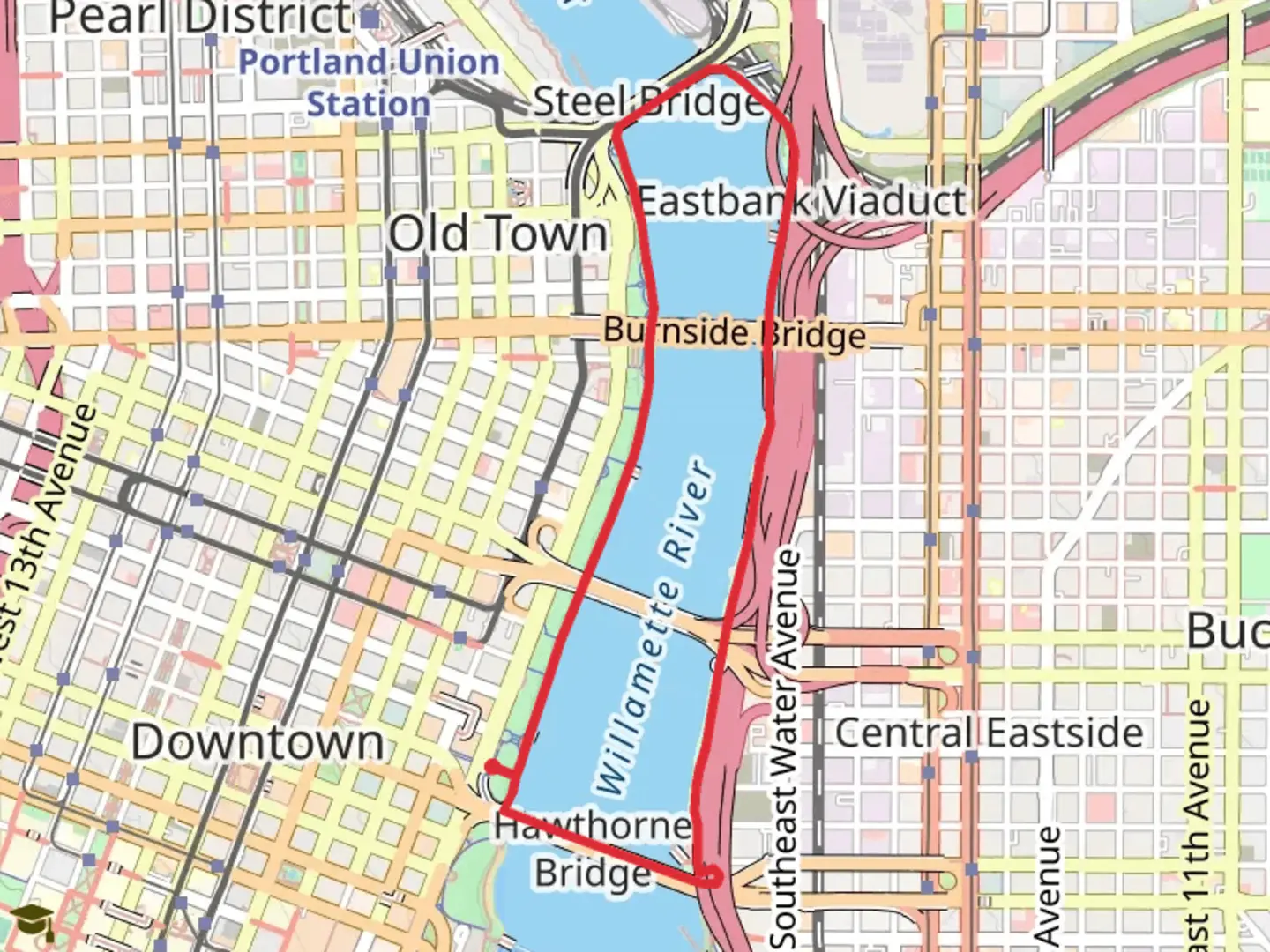 An image depicting the trail Willamette Greenway Trail Loop and its surrounding area.