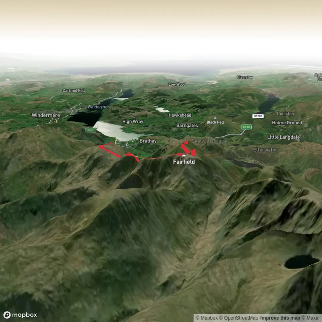 An image depicting the trail Fairfield horseshoe - Peak Bagging Wainright’s and its surrounding area.