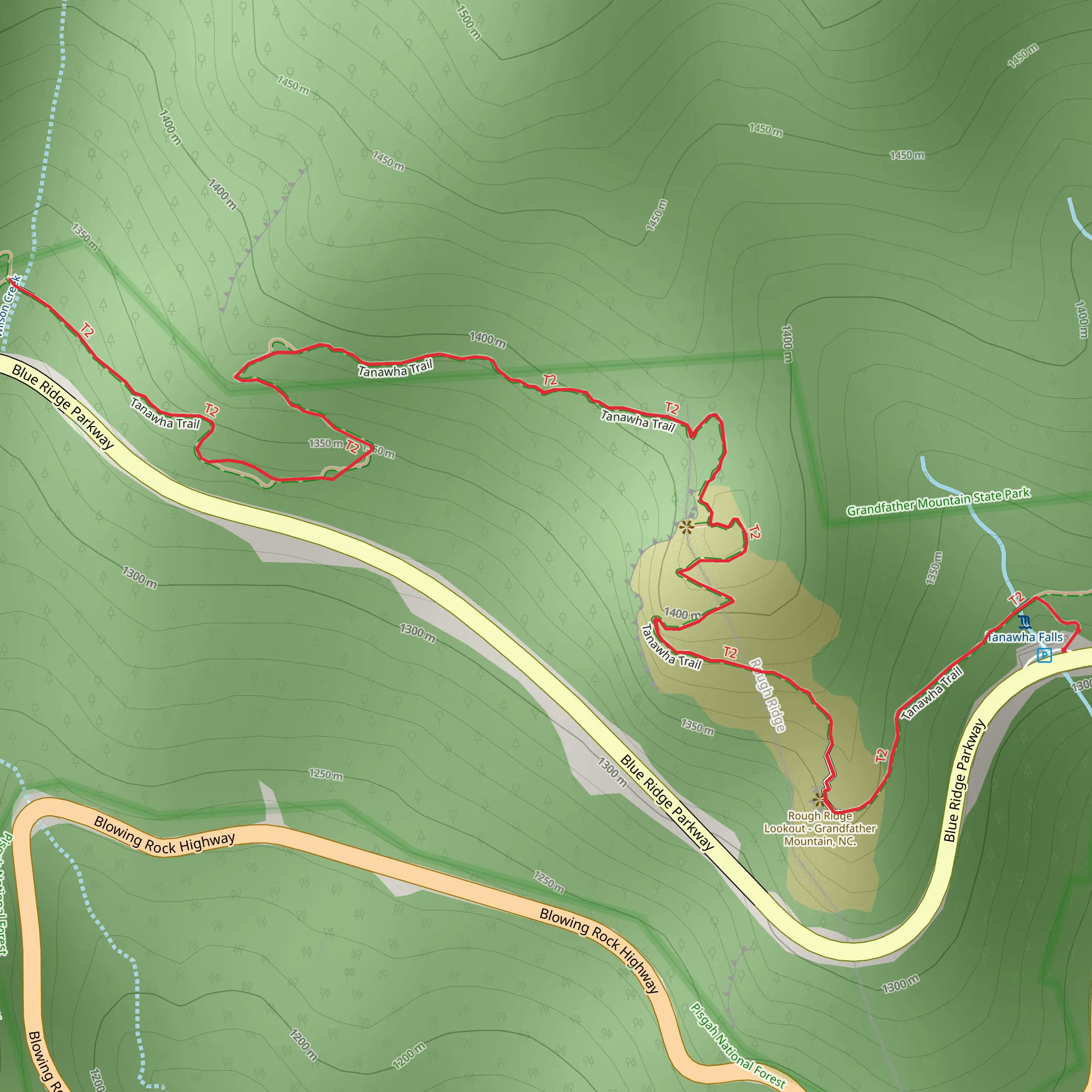 Tanawha Trail from Blue Ridge Parkway mobile static map