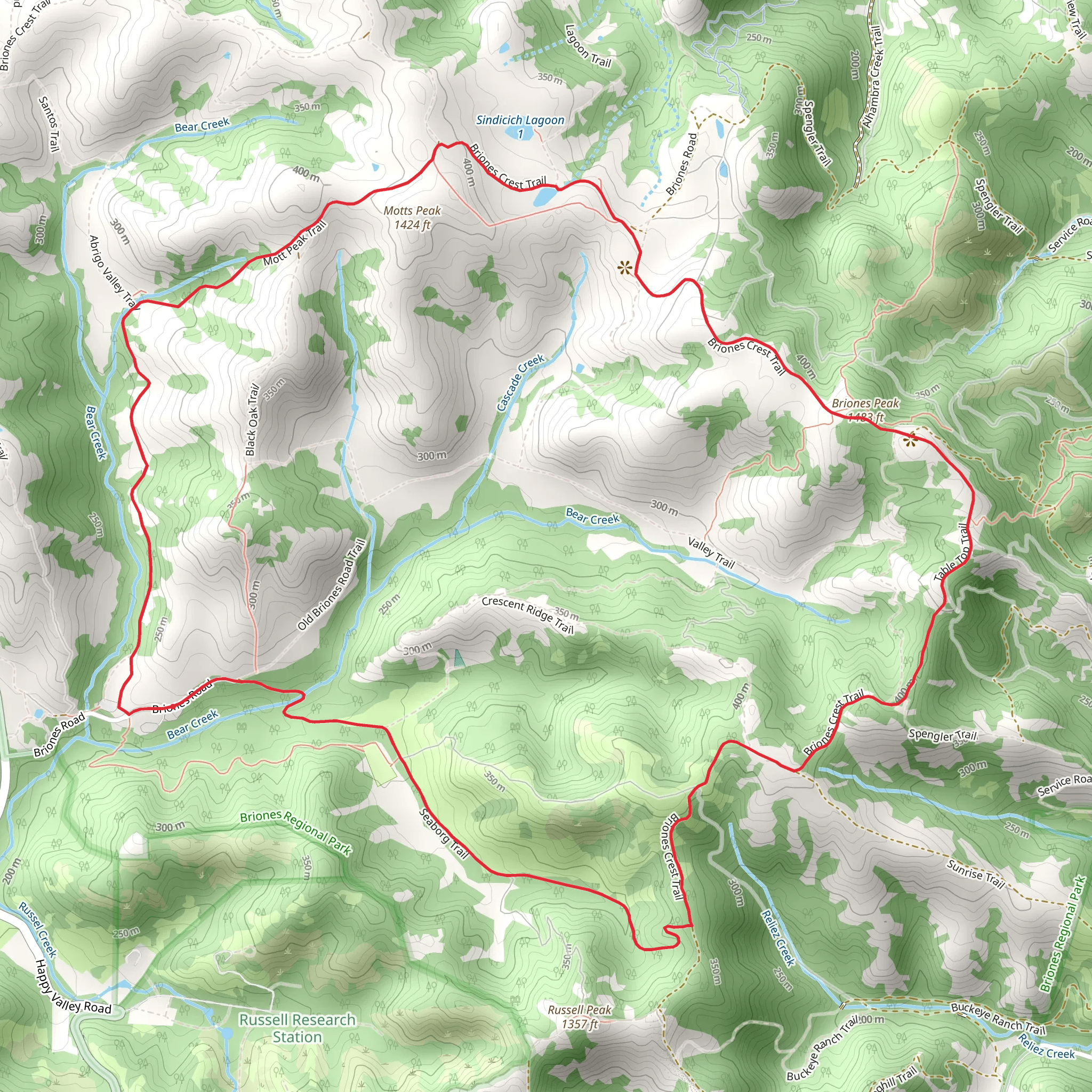 Briones Peak - Motts Peak Loop mobile static map