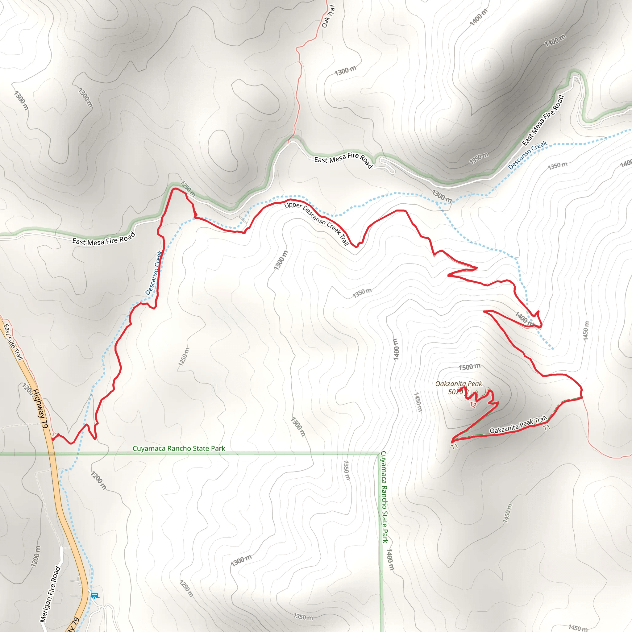 Oakzanita Peak via Lower Descanso Creek Trail mobile static map