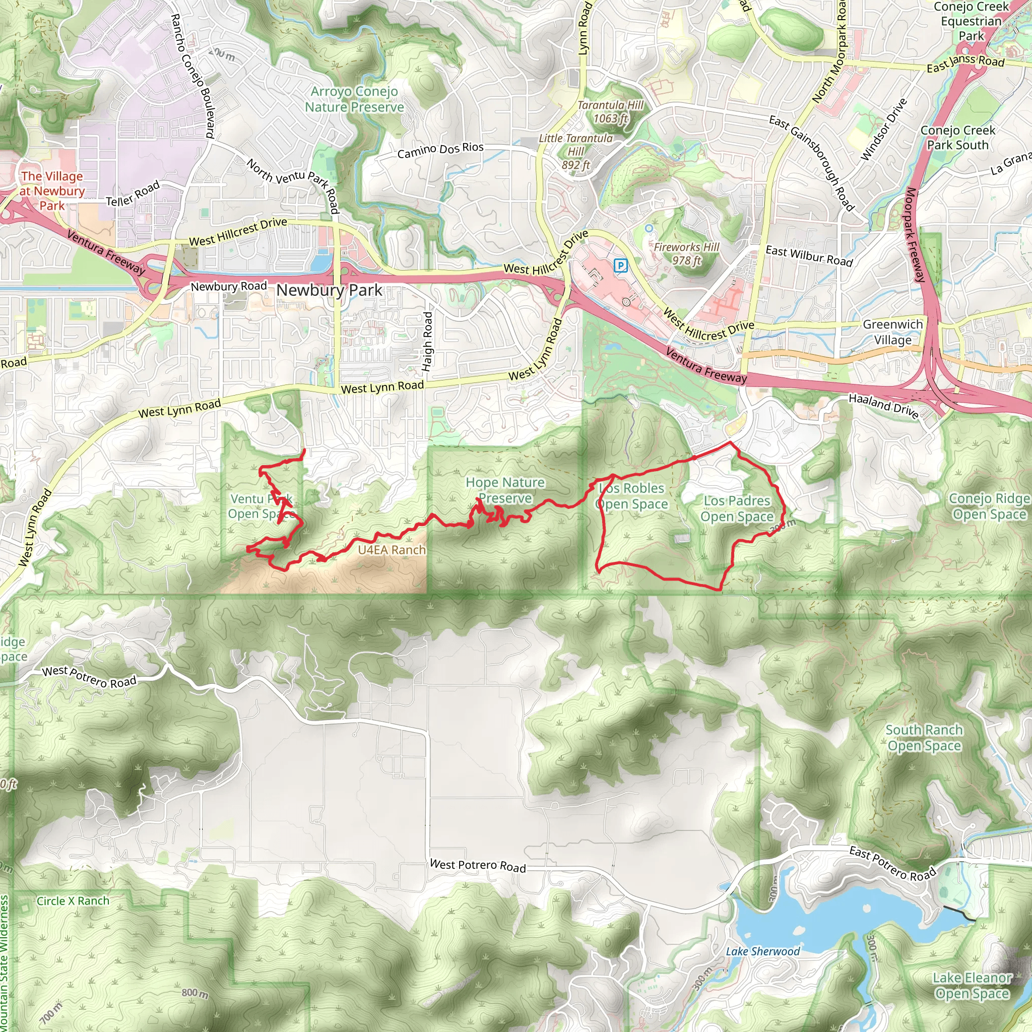 Los Robles, Rosewood and Los Padres Loop Trail mobile static map
