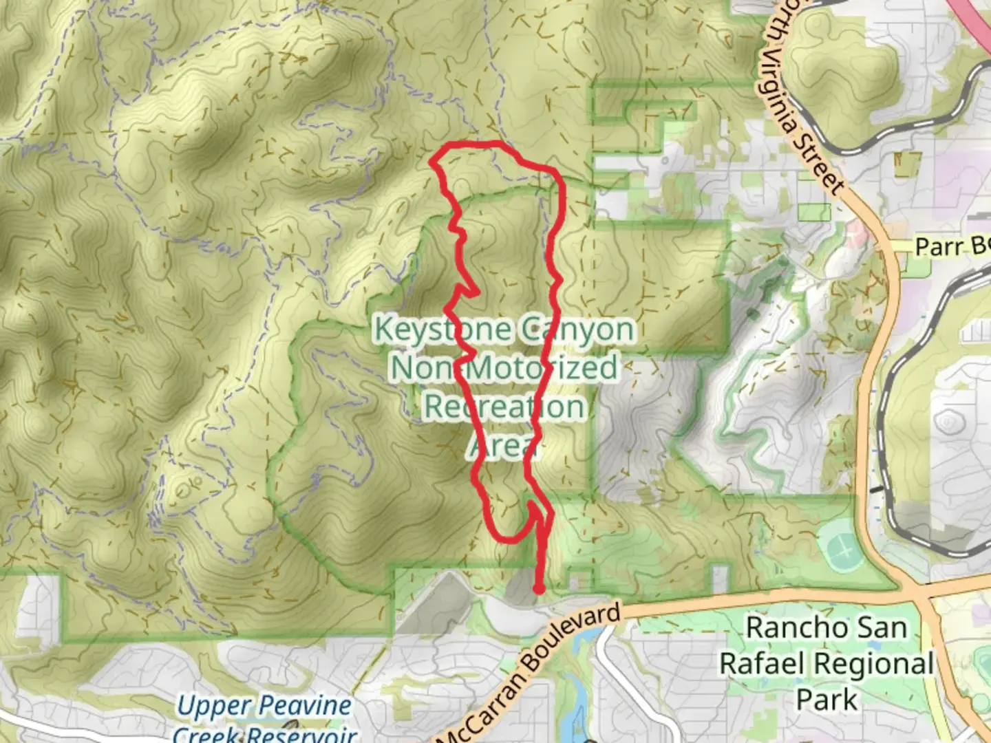 An image depicting the trail Keystone Canyon, Rabbitman Blast and Poedunk Loop Trail and its surrounding area.