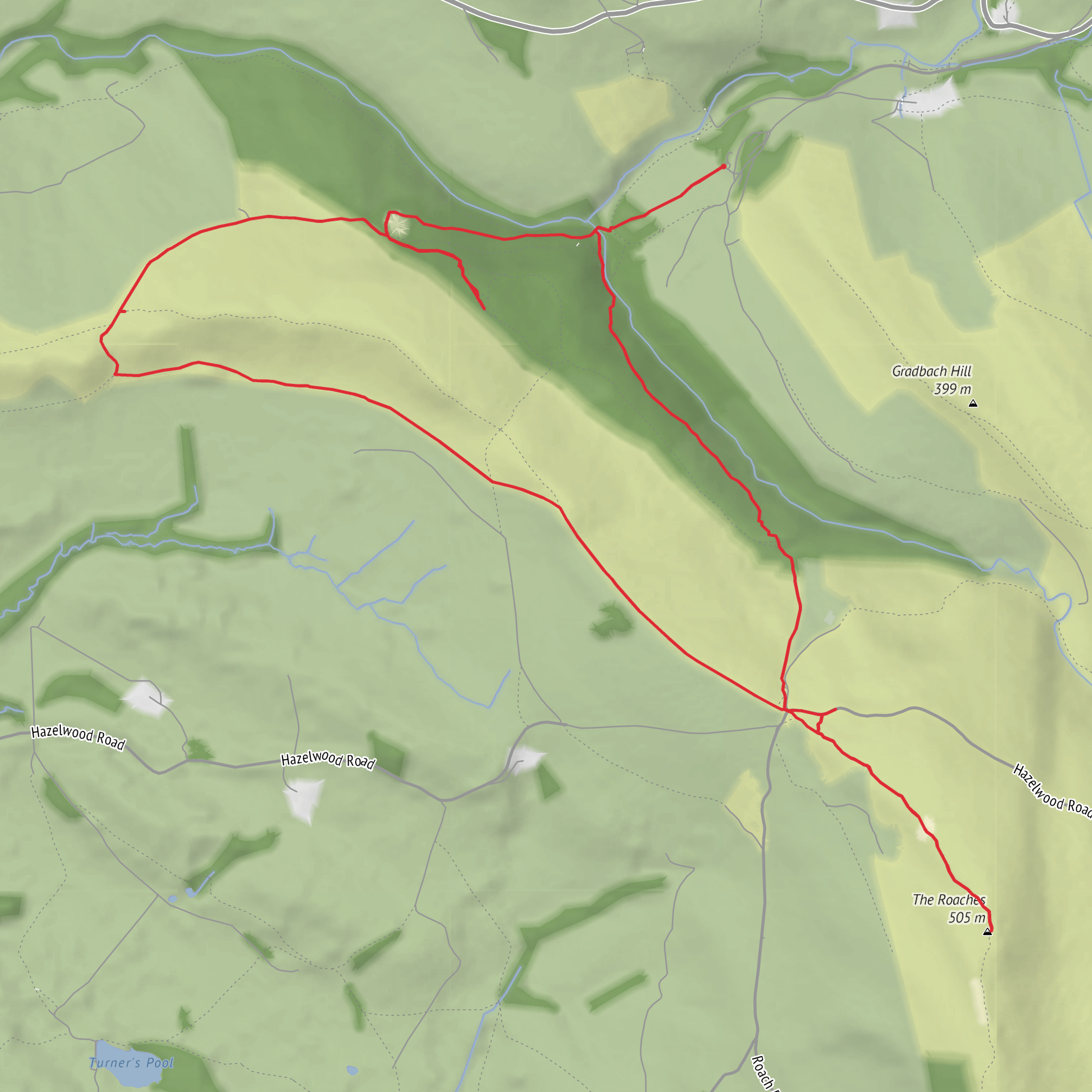 Gradbach, luds church, trig point and Gradbach mobile static map