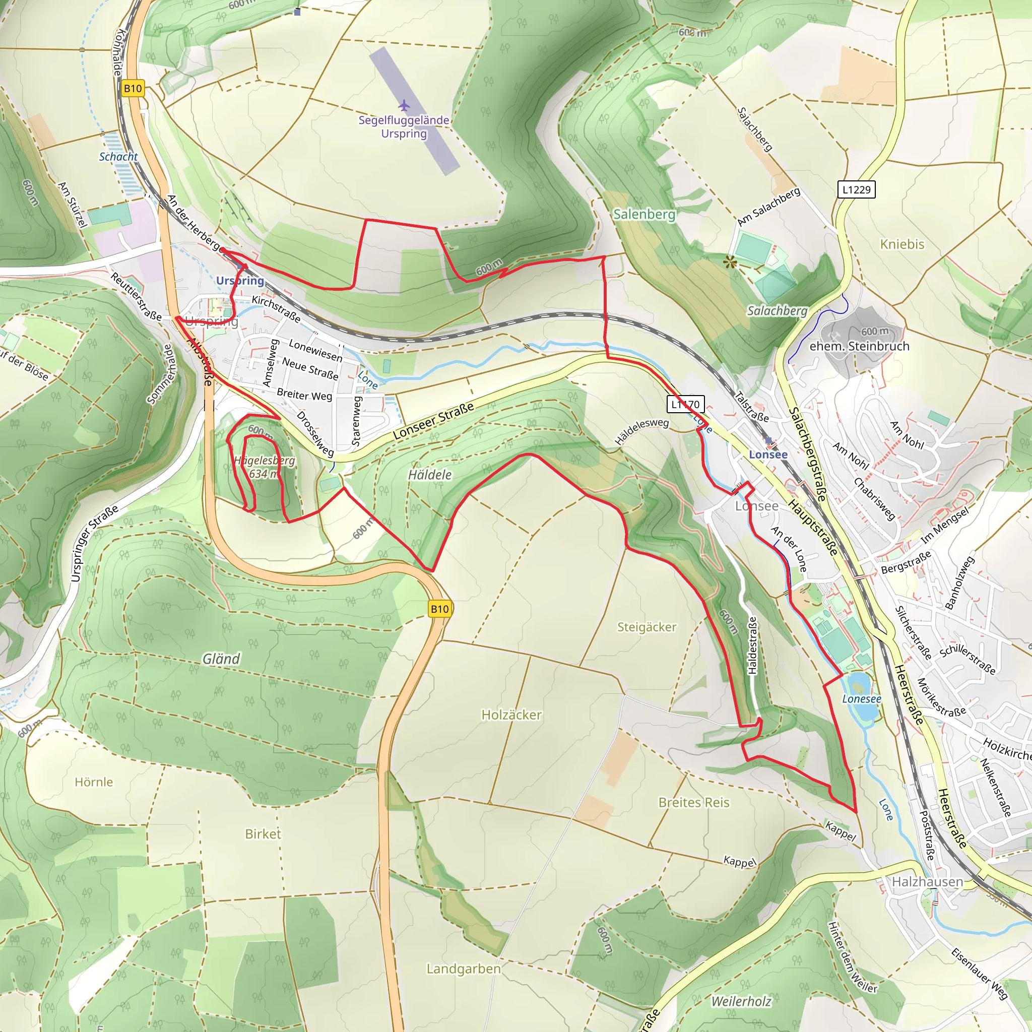 Hägelesberg, Häldele, Wassererlebnisbereich Lonsee and Romisches Kastell Loop mobile static map