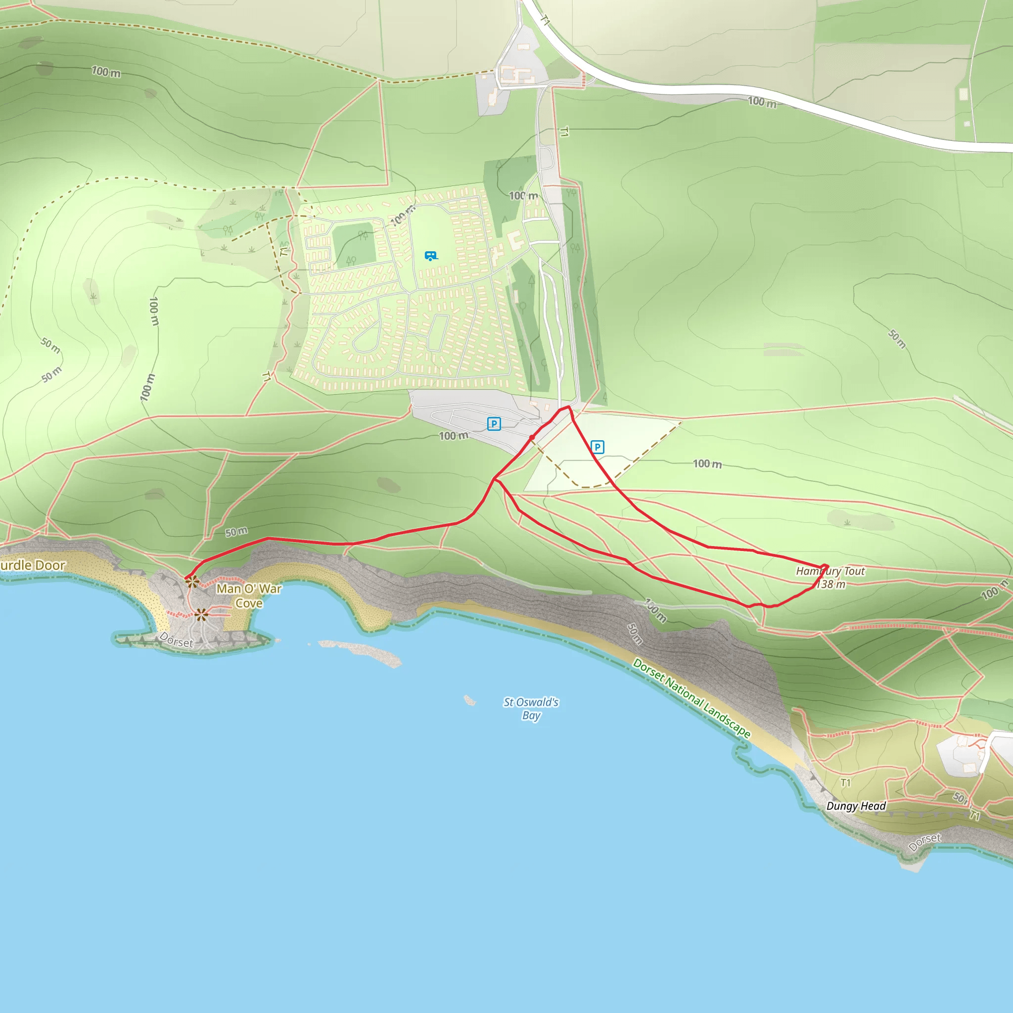 Man O' War Cove and Hambury Tout Loop mobile static map