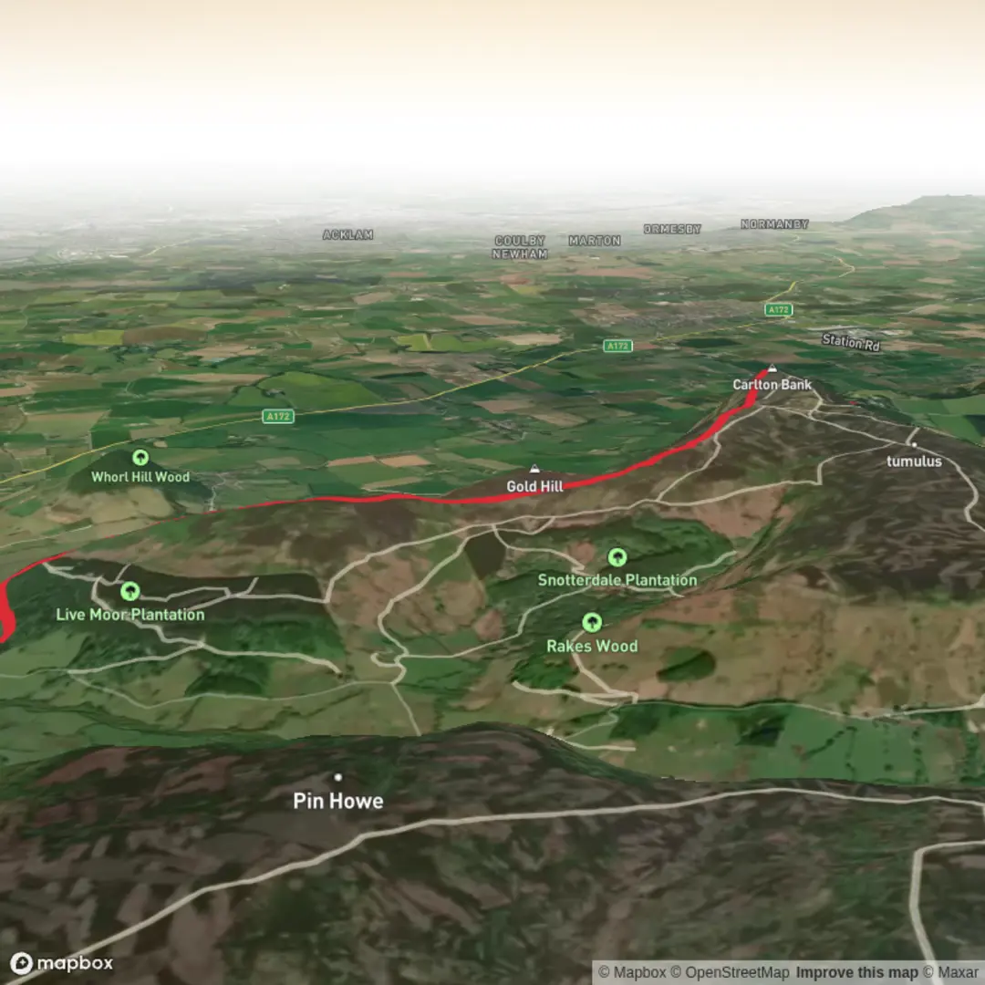 An image depicting the trail Lordstones to Whorlton and back via Gold Hill and its surrounding area.