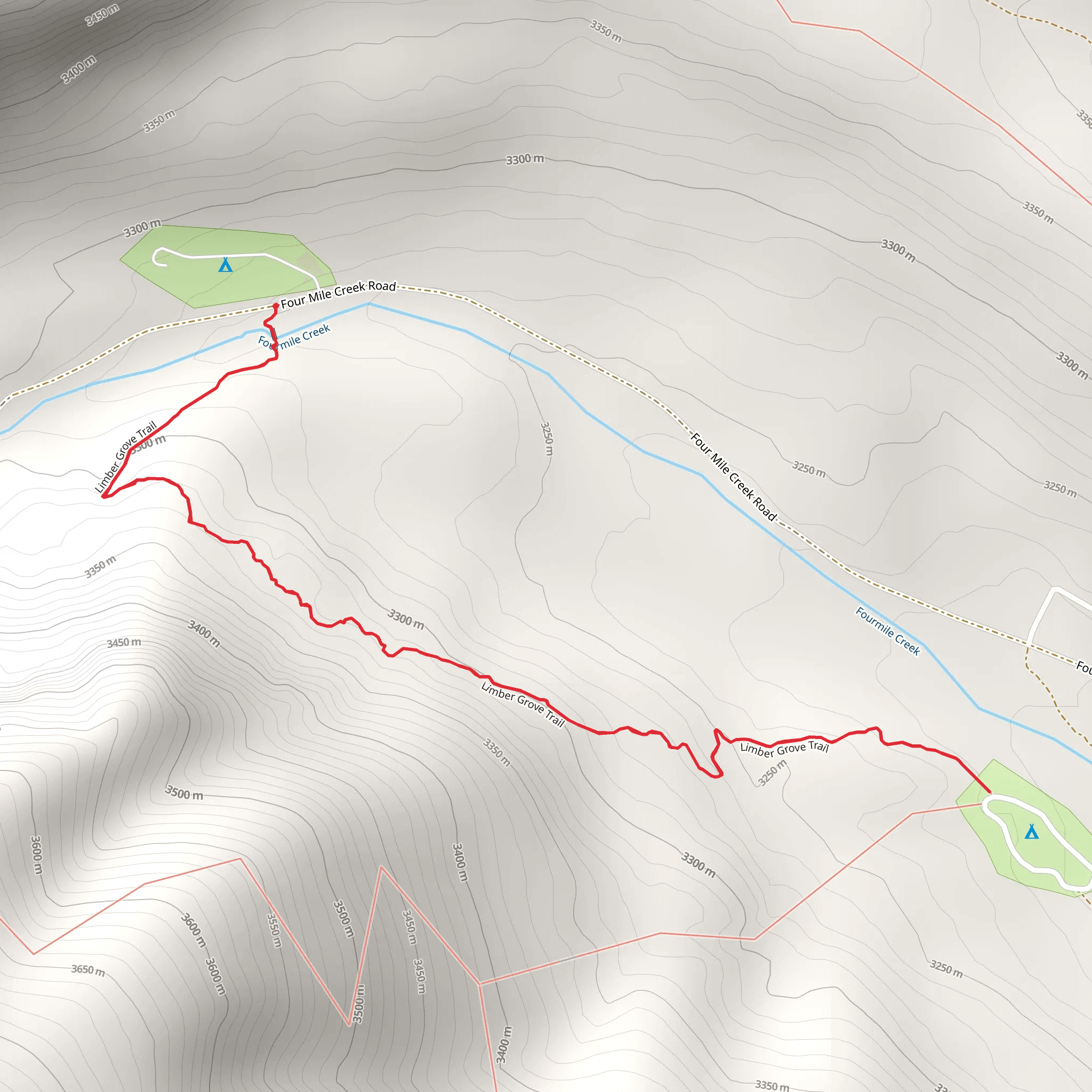 Horseshoe Campground via Limber Grove Trail mobile static map