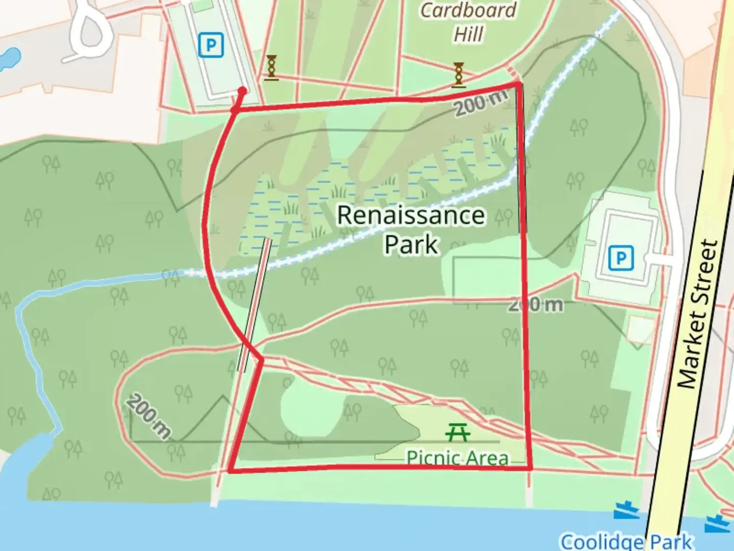 An image depicting the trail Renaissance Park Loop and its surrounding area.