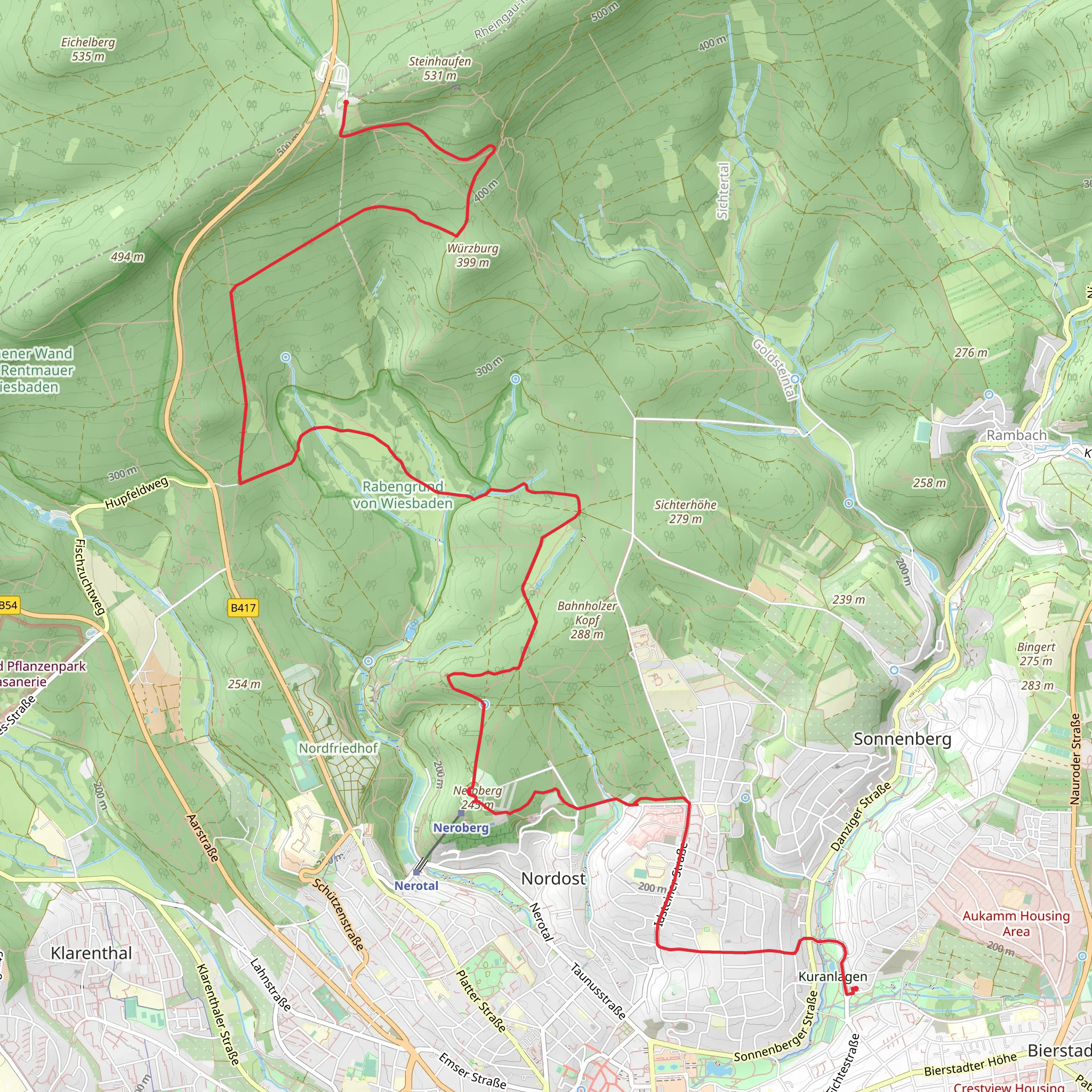 Kuranlagen to Jagdschloss Platte via Rundwanderweg Lindenblatt mobile static map