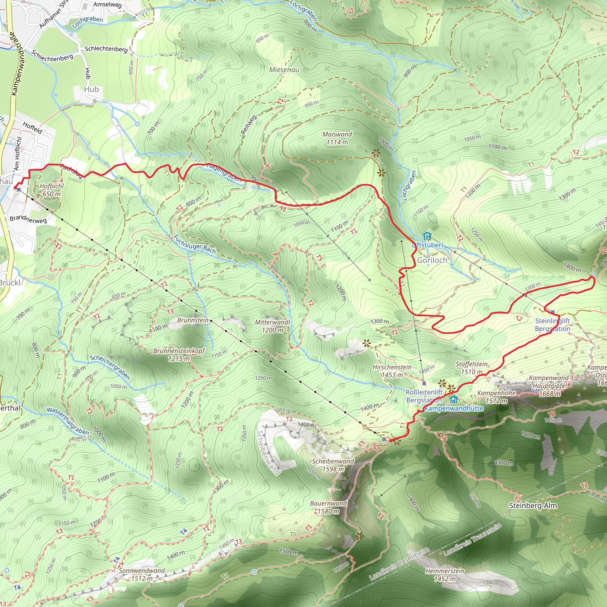 Kampenwandbahn Bergstation to Hohenaschau Walk via Sultensattel mobile static map