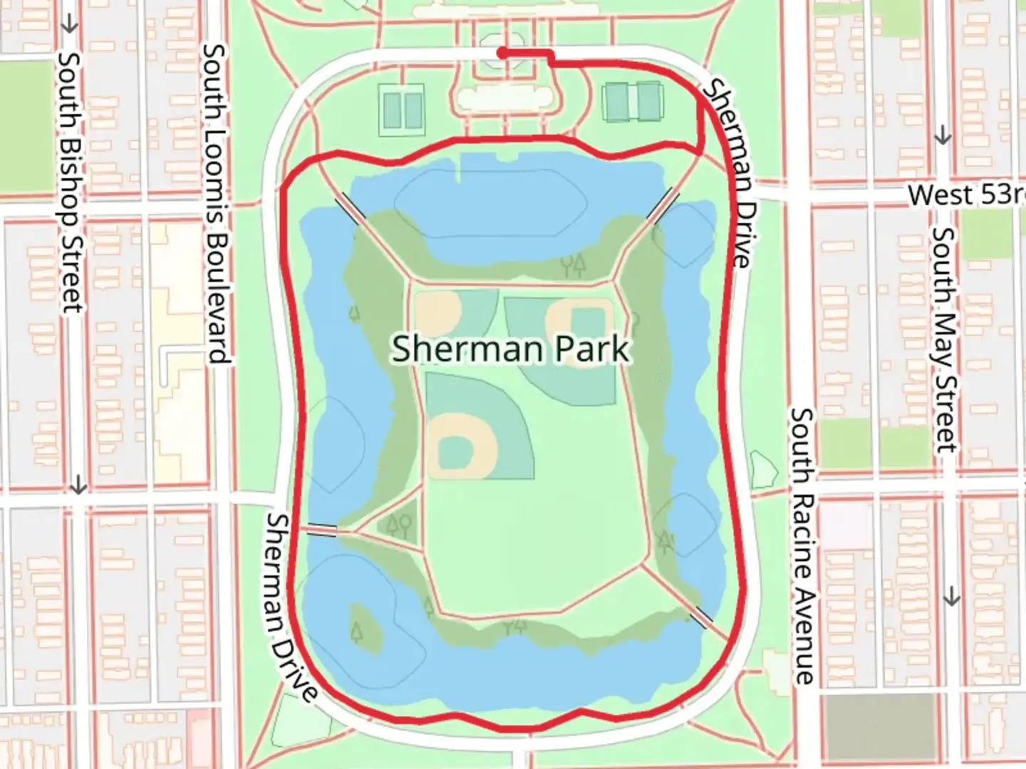 An image depicting the trail Sherman Park Loop and its surrounding area.