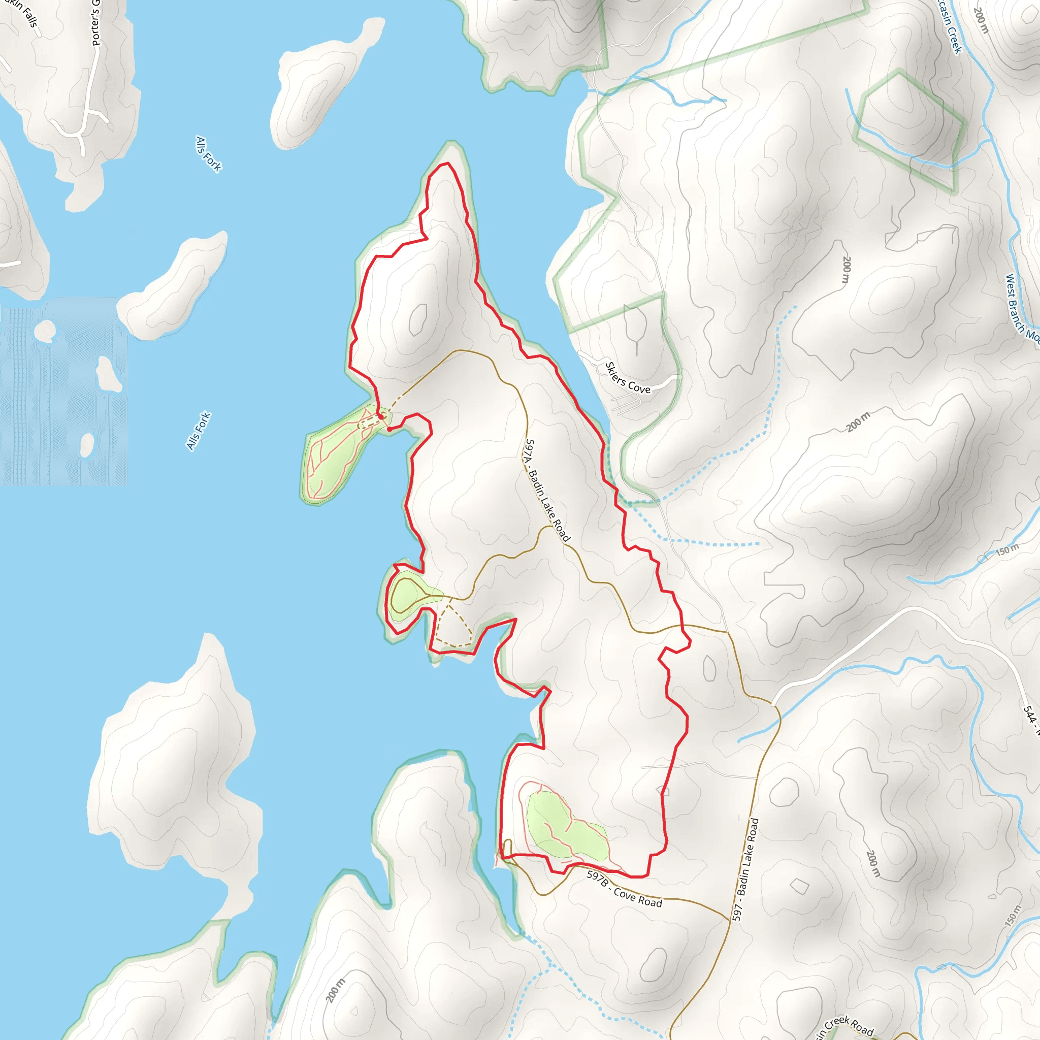 Badin Lake Trail mobile static map