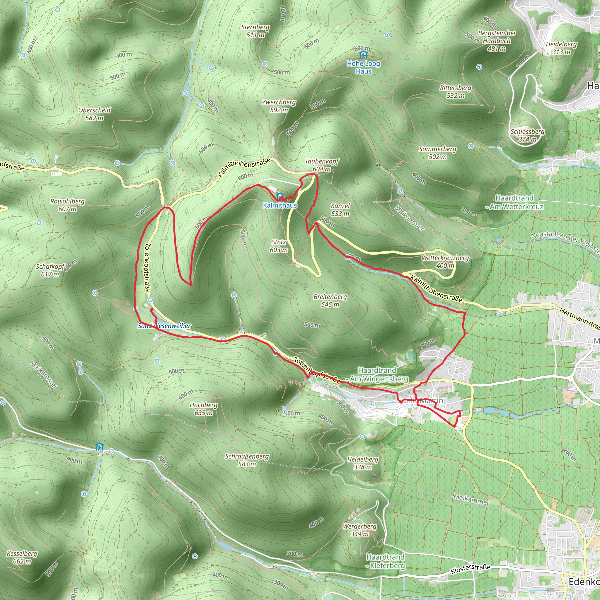 Sandwiesenweiher via Pfaelzerwald Weiss Gruen mobile static map