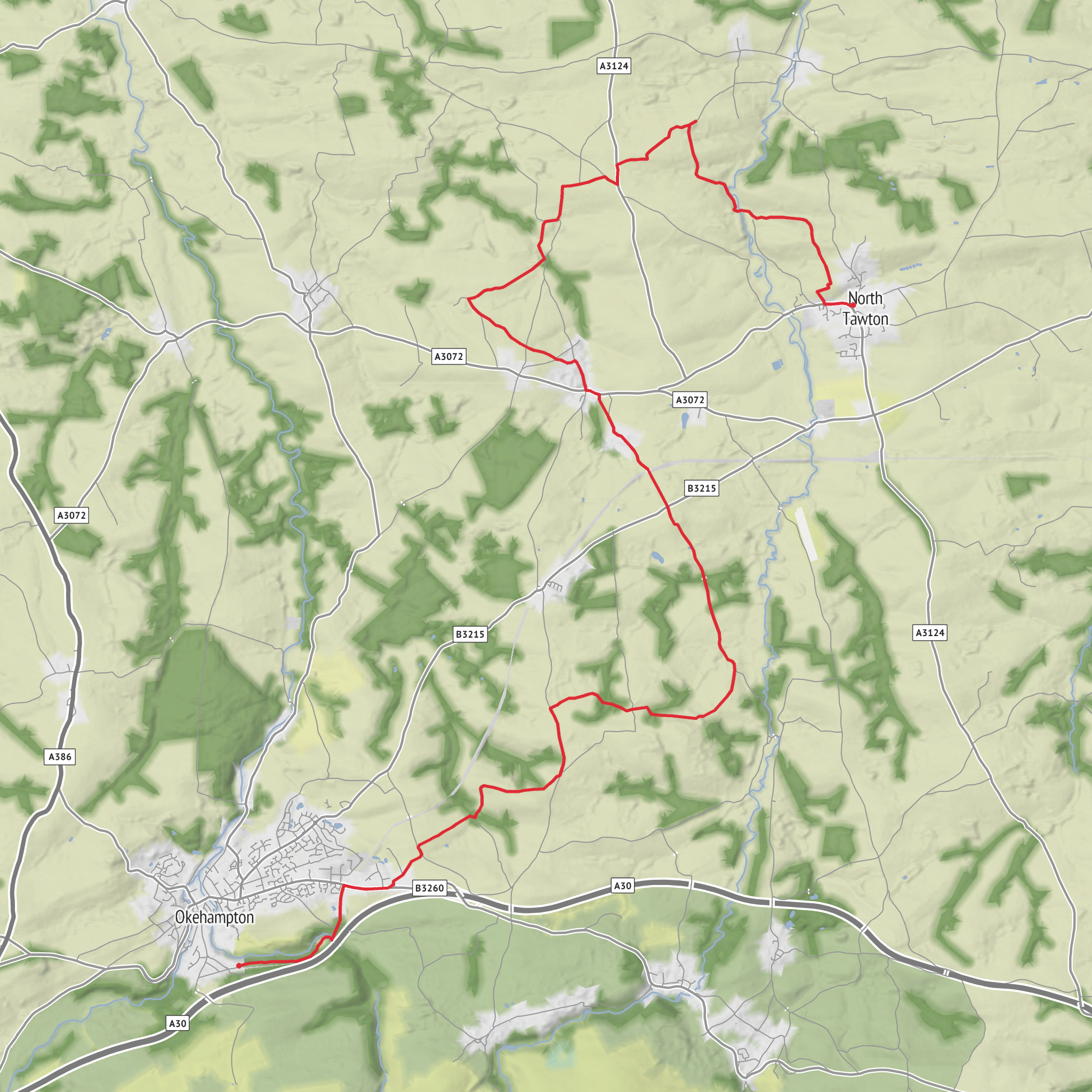 Okehampton to North Tawton mobile static map