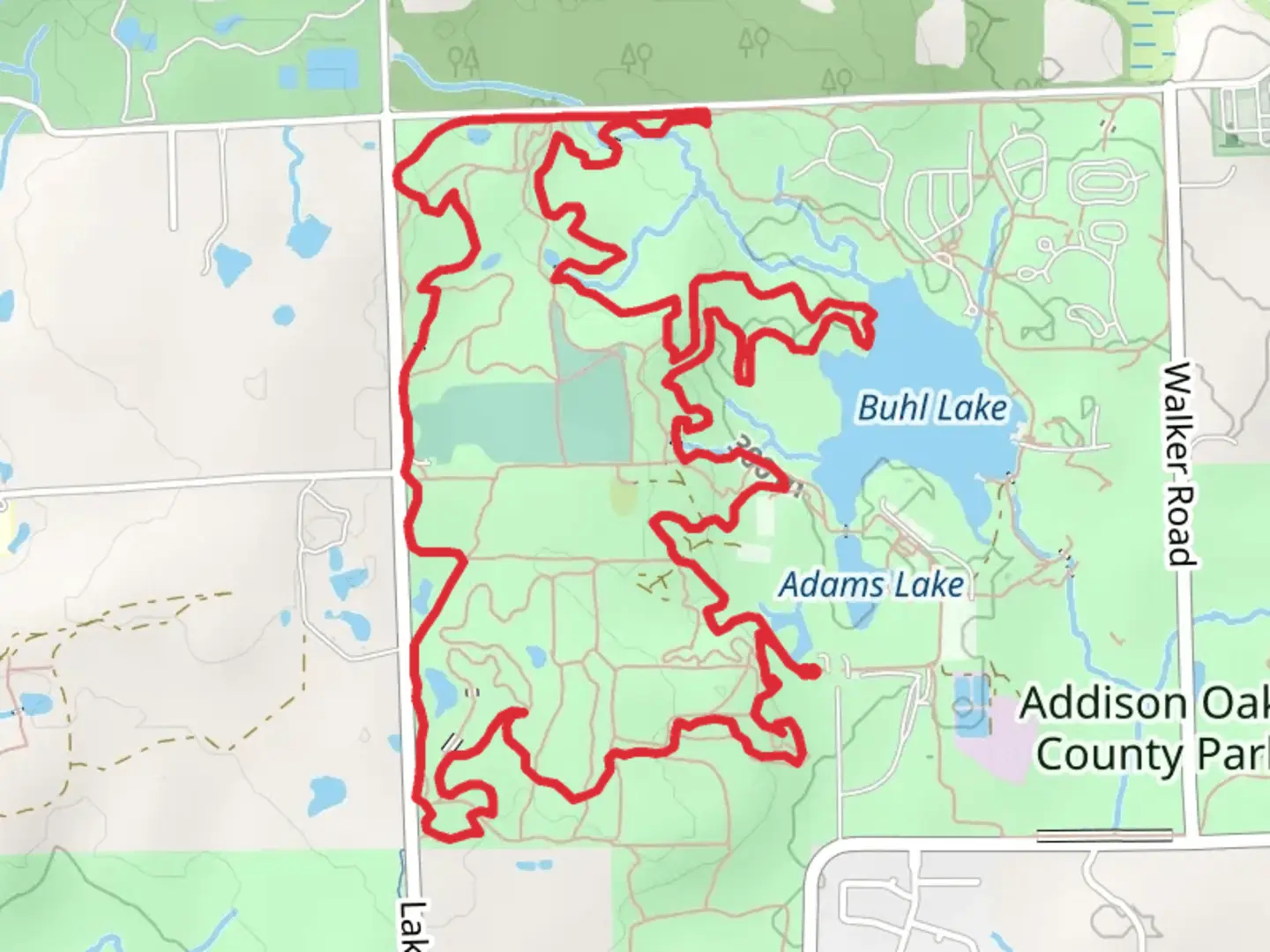 An image depicting the trail Buhl Lake Loop via Trail Loop c and D and its surrounding area.
