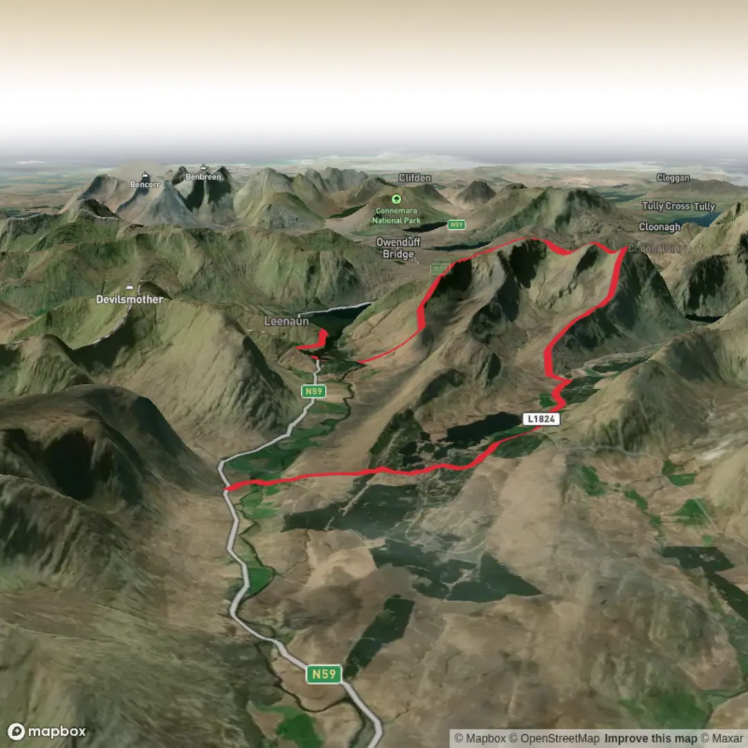 An image depicting the trail Ben_Gorm_Ben_Creggan_1 and its surrounding area.