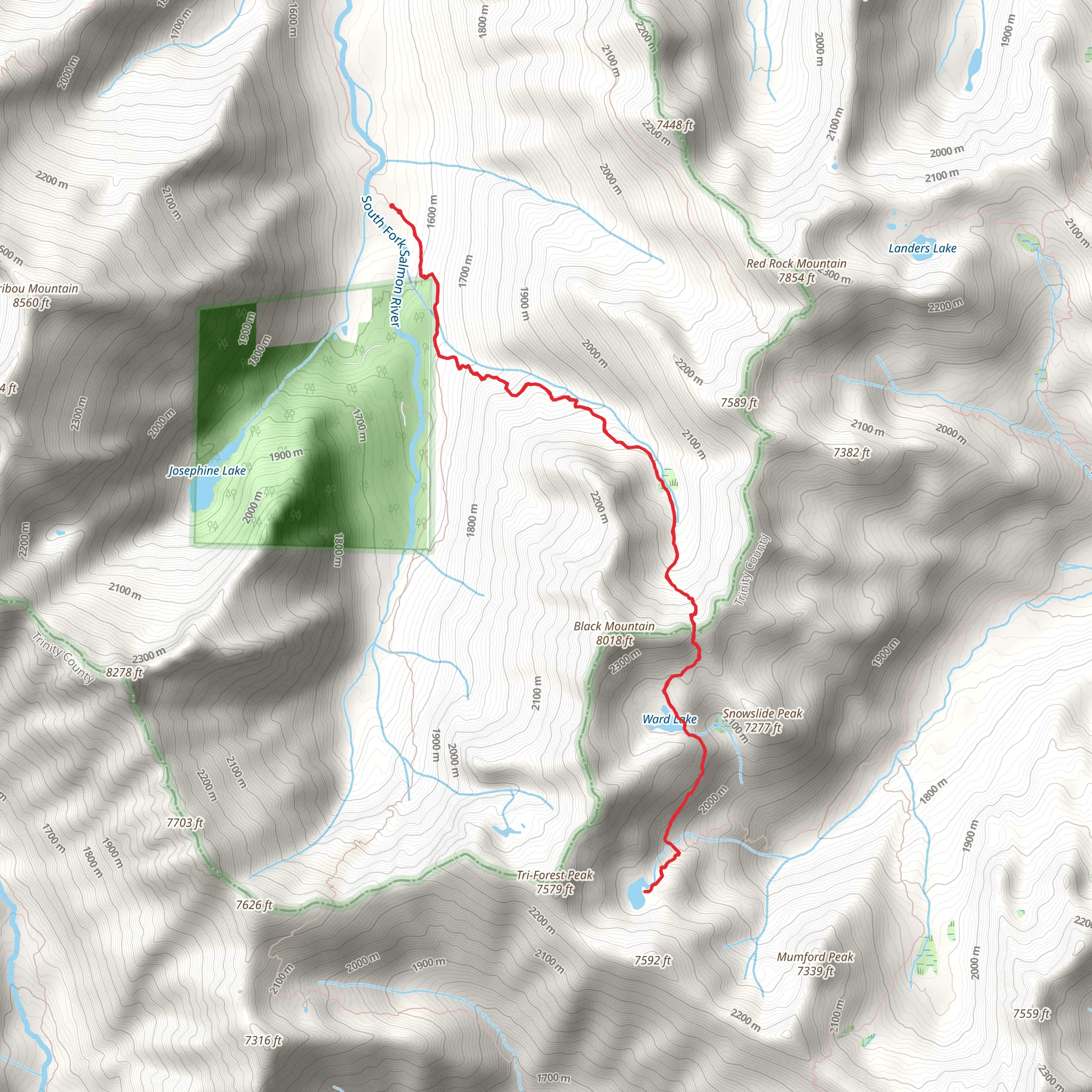 Ward Lake and Horseshoe Lake via Kidd Creek Trail mobile static map