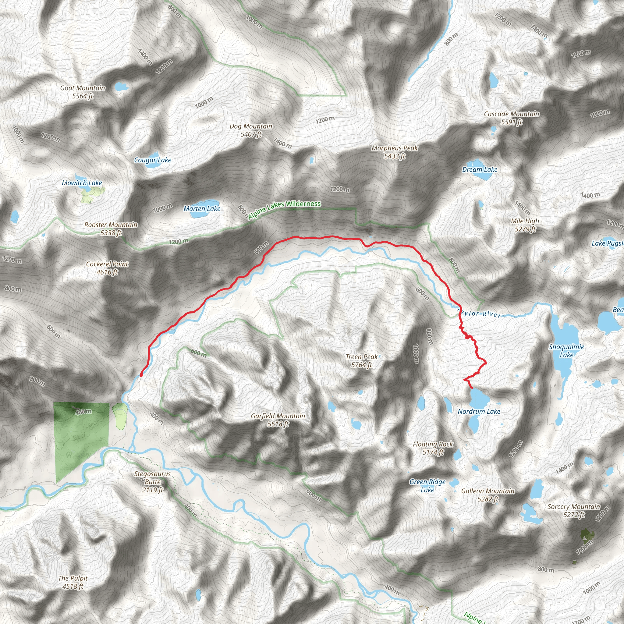 Nordrum Lake Trail via Snoquaimie Lake Trail mobile static map