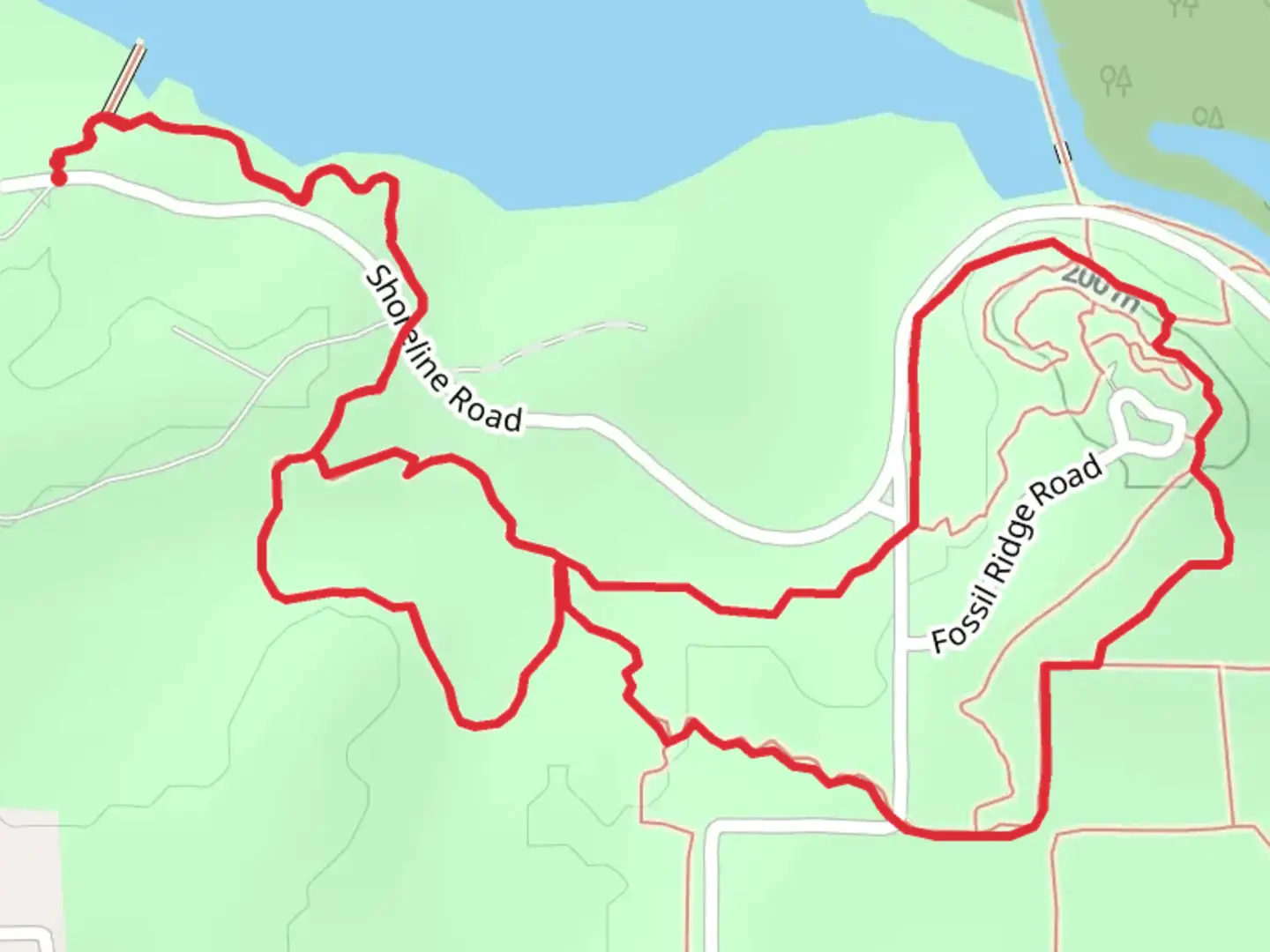 An image depicting the trail Riverbottom Trail and Prairie Trail Loop and its surrounding area.