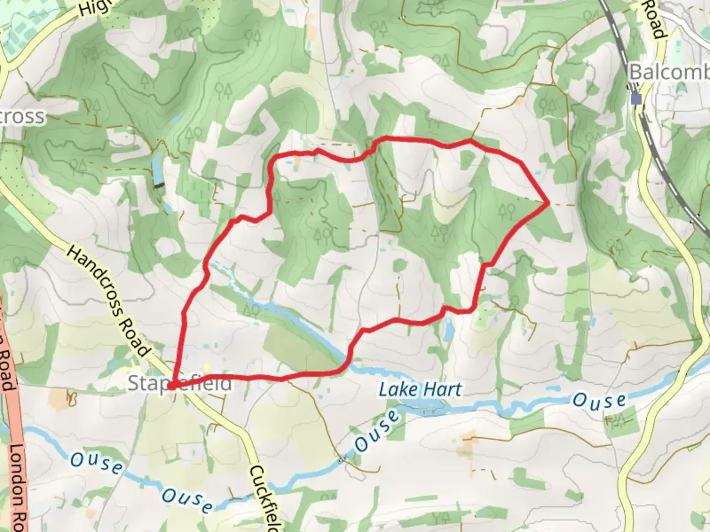 An image depicting the trail Staplefield Loop and its surrounding area.